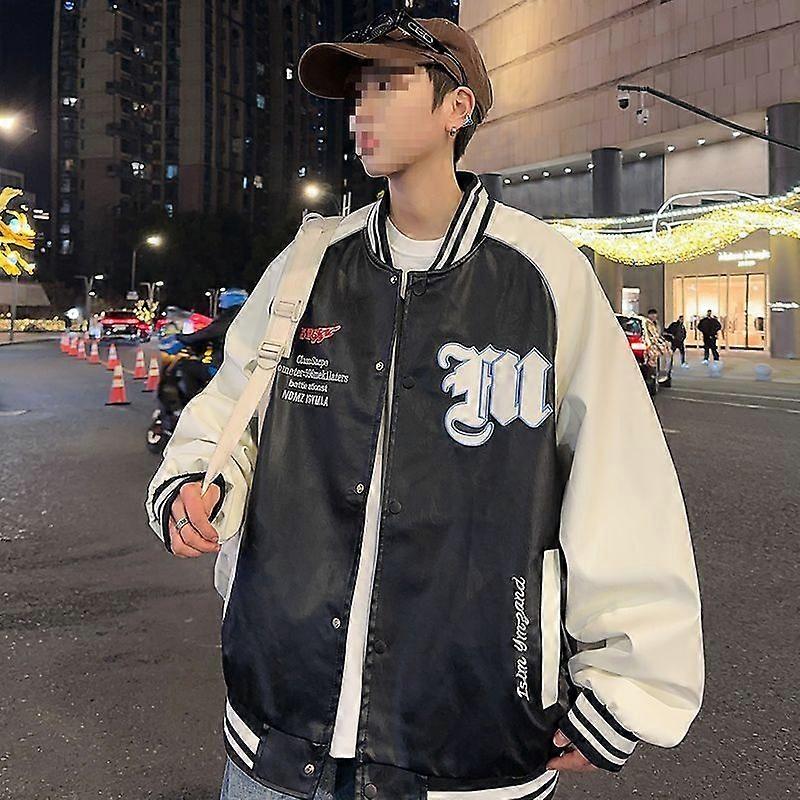 A Large-Sized American-Style Motorcycle Pu Leather Jacket For Men's Spring And Autumn Casual Loose Jacket With Fat And Large Baseball Jacket