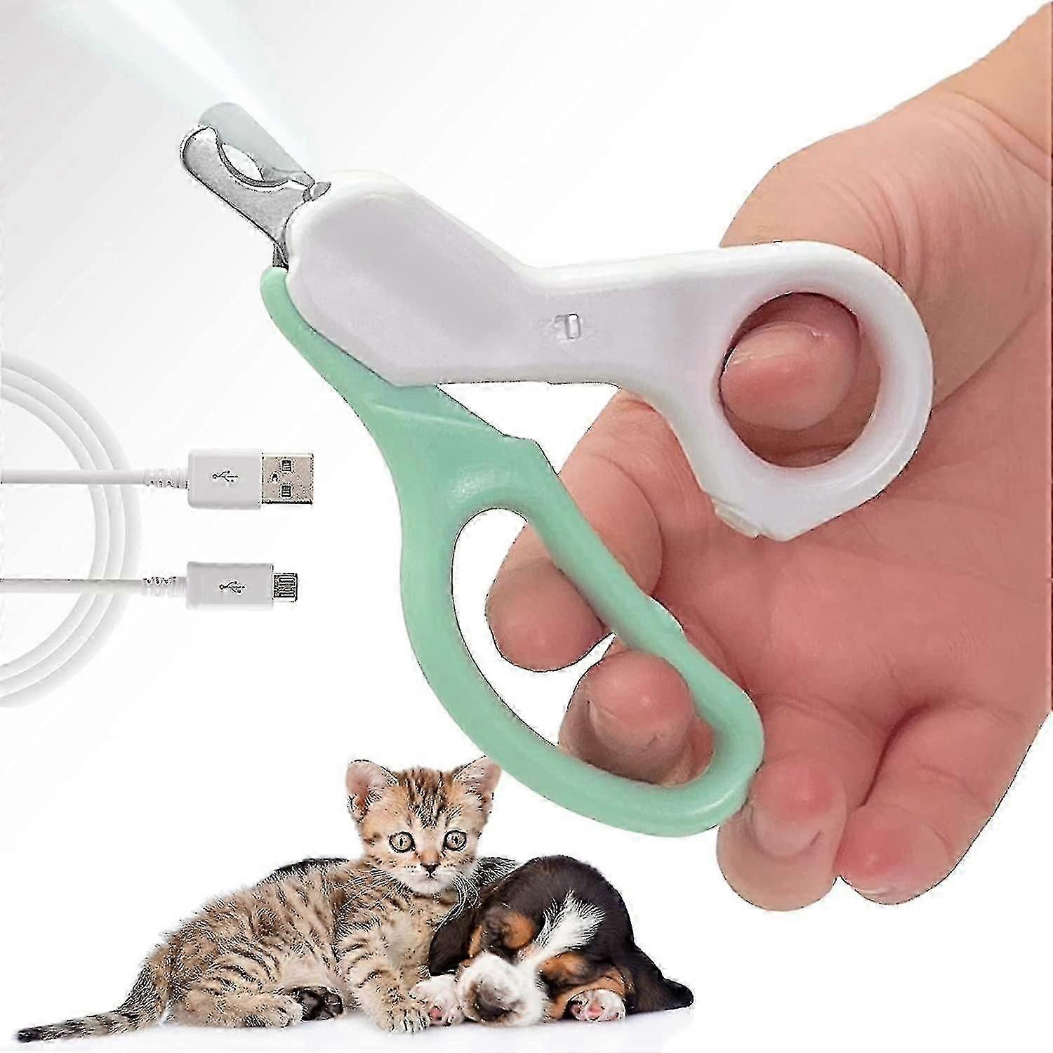 Cat Nail Trimmers For Small Animals Usb Rechargeable Dog Nail Clippers With Led Light, Green (d-4)