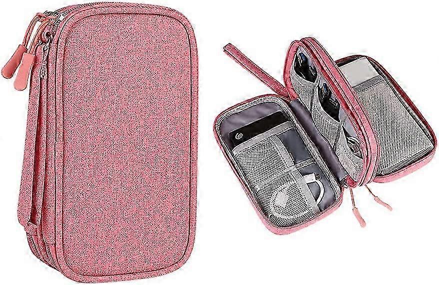 Power Bank Case Electronic Accessories Organizer Bag Cable Organizer Bag USB Flash Drive Case External Hard Drive Case (Pink)