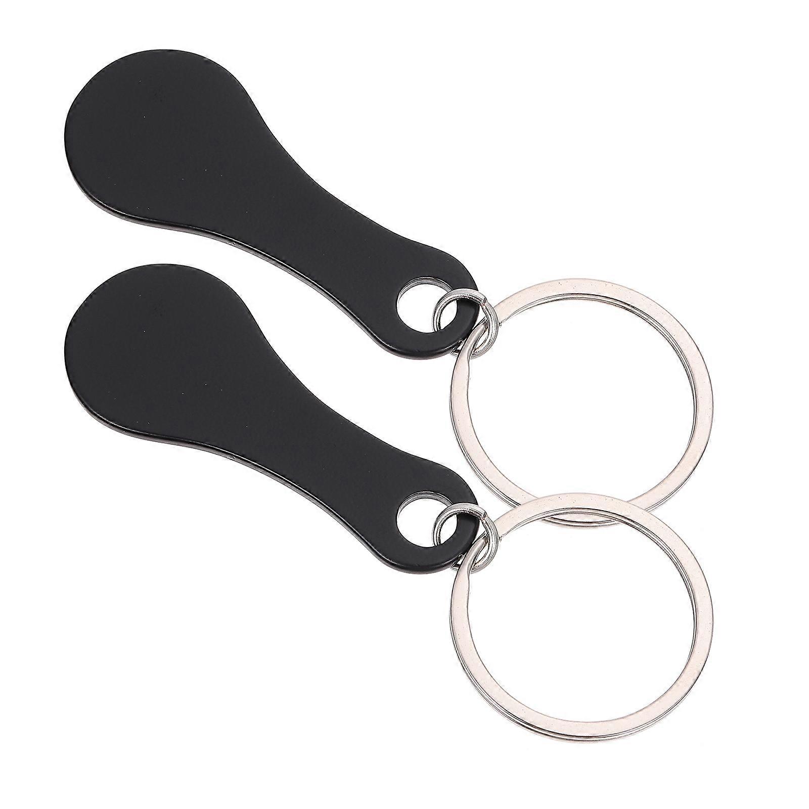 Shopping Trolley Token 2Pcs Stainless Steel Key Rings Perfect For Daily Use Adults 7.5X3X0.2cm Black Color Non-deformable Feature