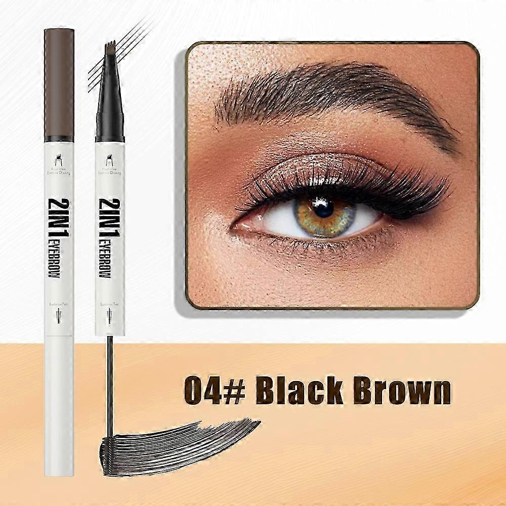 2-in-1 Eyebrow Pencil With Gel,3d Microblading Eyebrow Pen With 4 Tip Brush