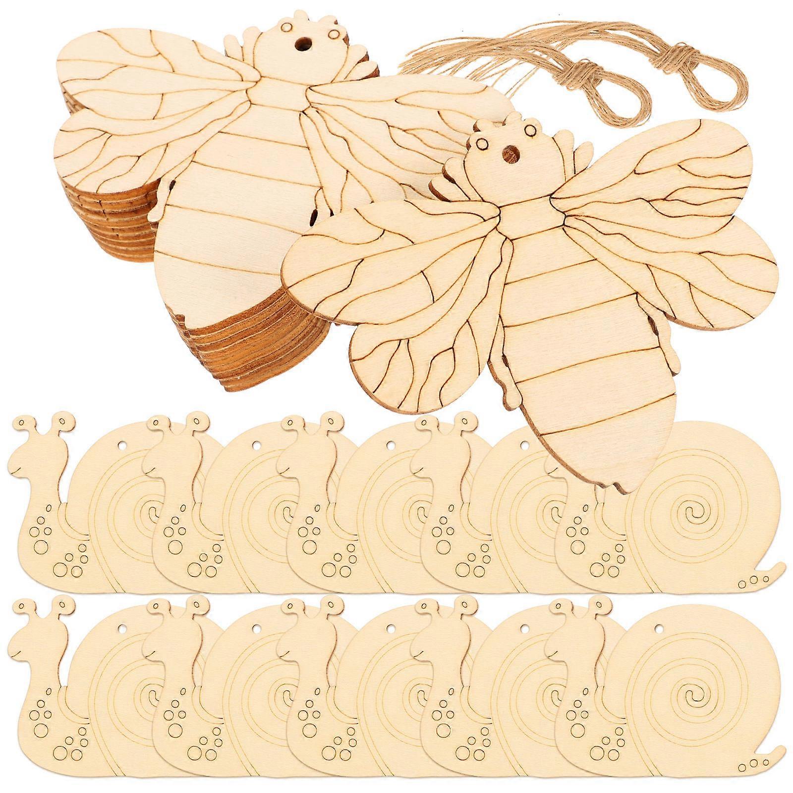 Unfinished Wood Cutouts Insect Theme DIY for Kids Use 60Pcs Craft Embellishments