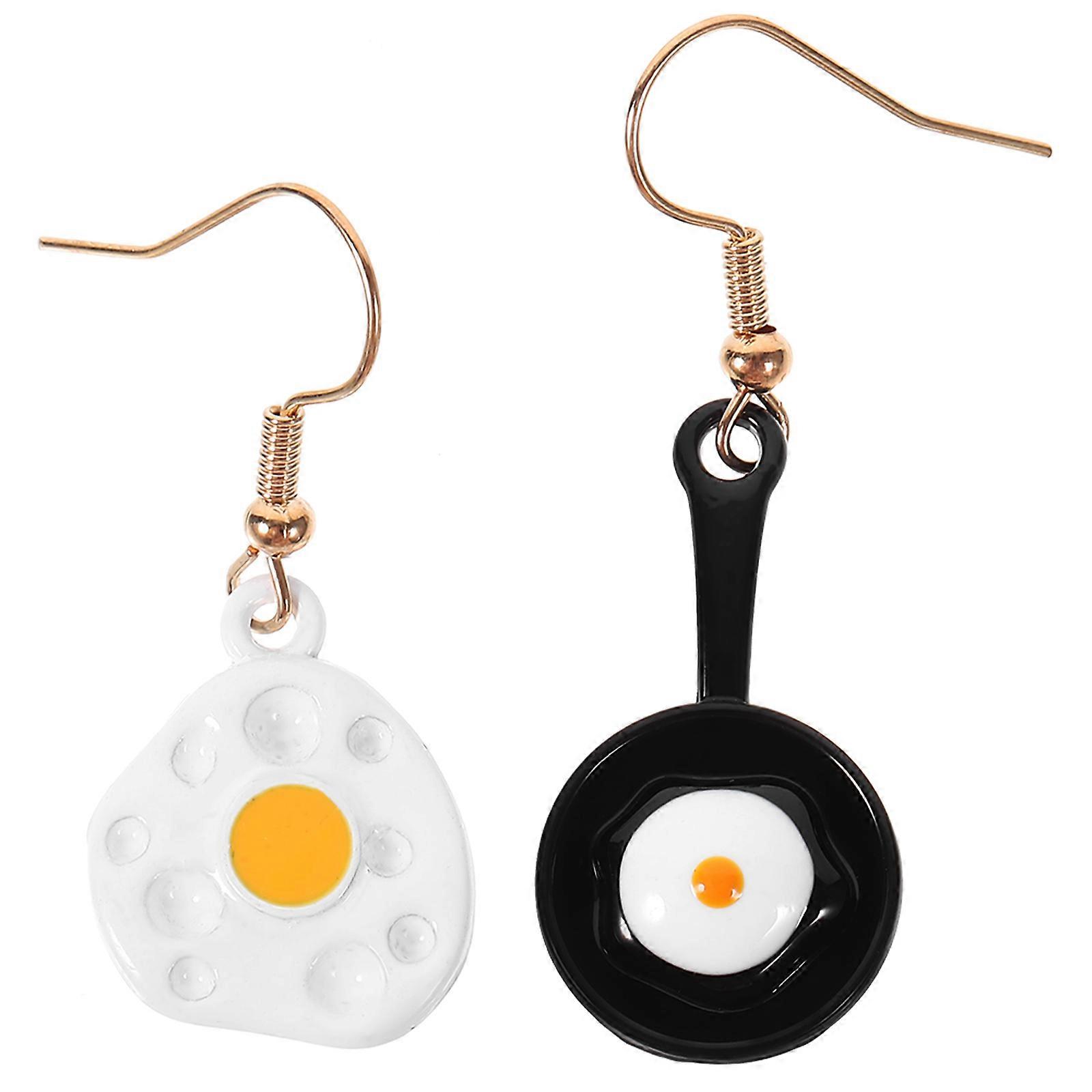 White Poached Egg Earrings for Decor 1Pair Small Spatula Studs Accessory