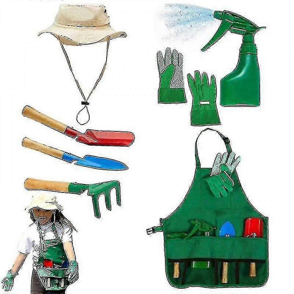 8 قطع / مجموعة مجرفة صغيرة أشعل النار أدوات الحديقة المحمولة الصغيرة البستنة الأطفال التظاهر لعب لعبة الملحقات مع قفازات ساحة Hat_ai أفضل هدية