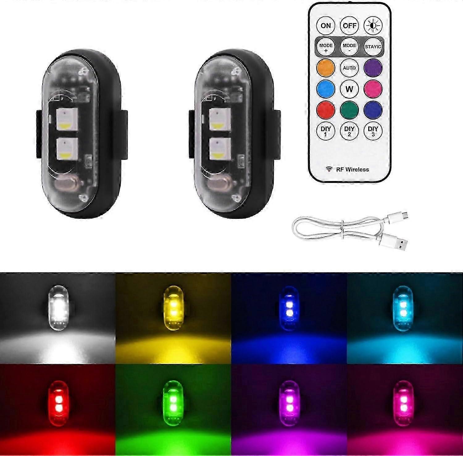 Wireless LED Strobe Lights with Remote Control, Waterproof Led Emergency Warning Lights 8 Colors USB Charingfor Car Motorcycle 2PCS