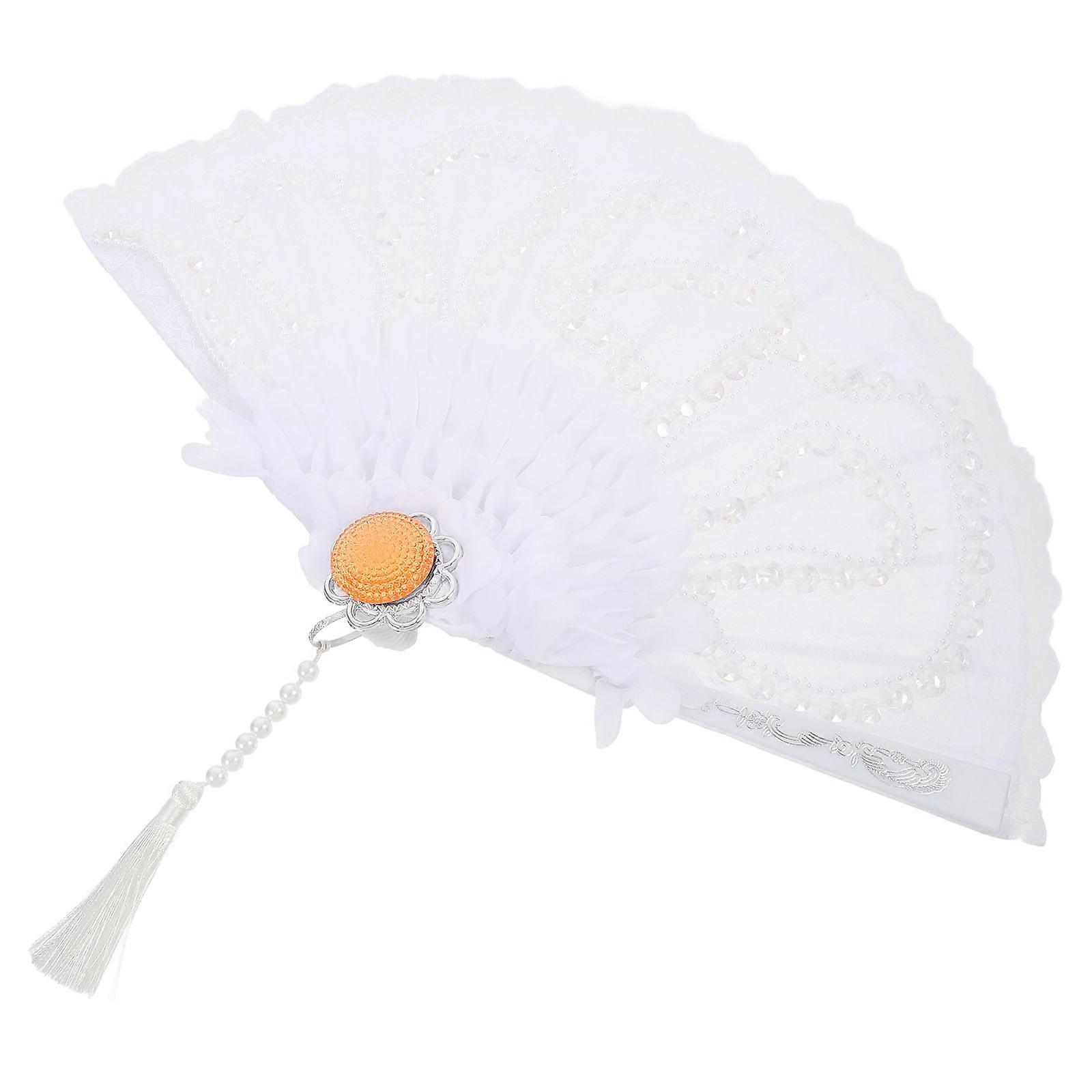 Chinese Style Handheld Fan 5Pcs Plume Folding Fan Decorative Use For Dancer Occasion Wedding 43X23X0.5Cm