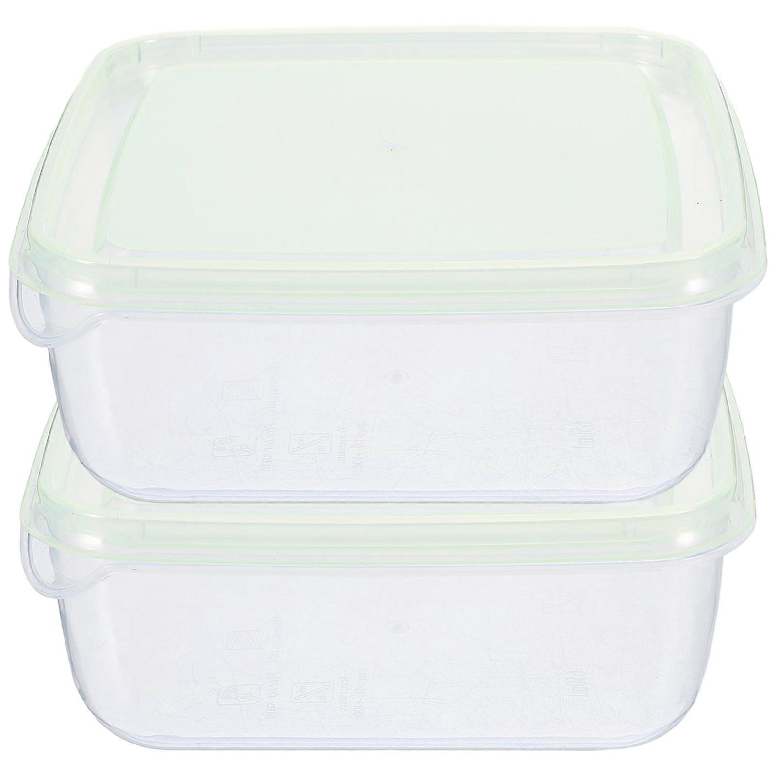 Food Container 2Pcs Refrigerator Storage Box Square Design Family Use Sealed Design 5.3X5.3X2.2in Light Green