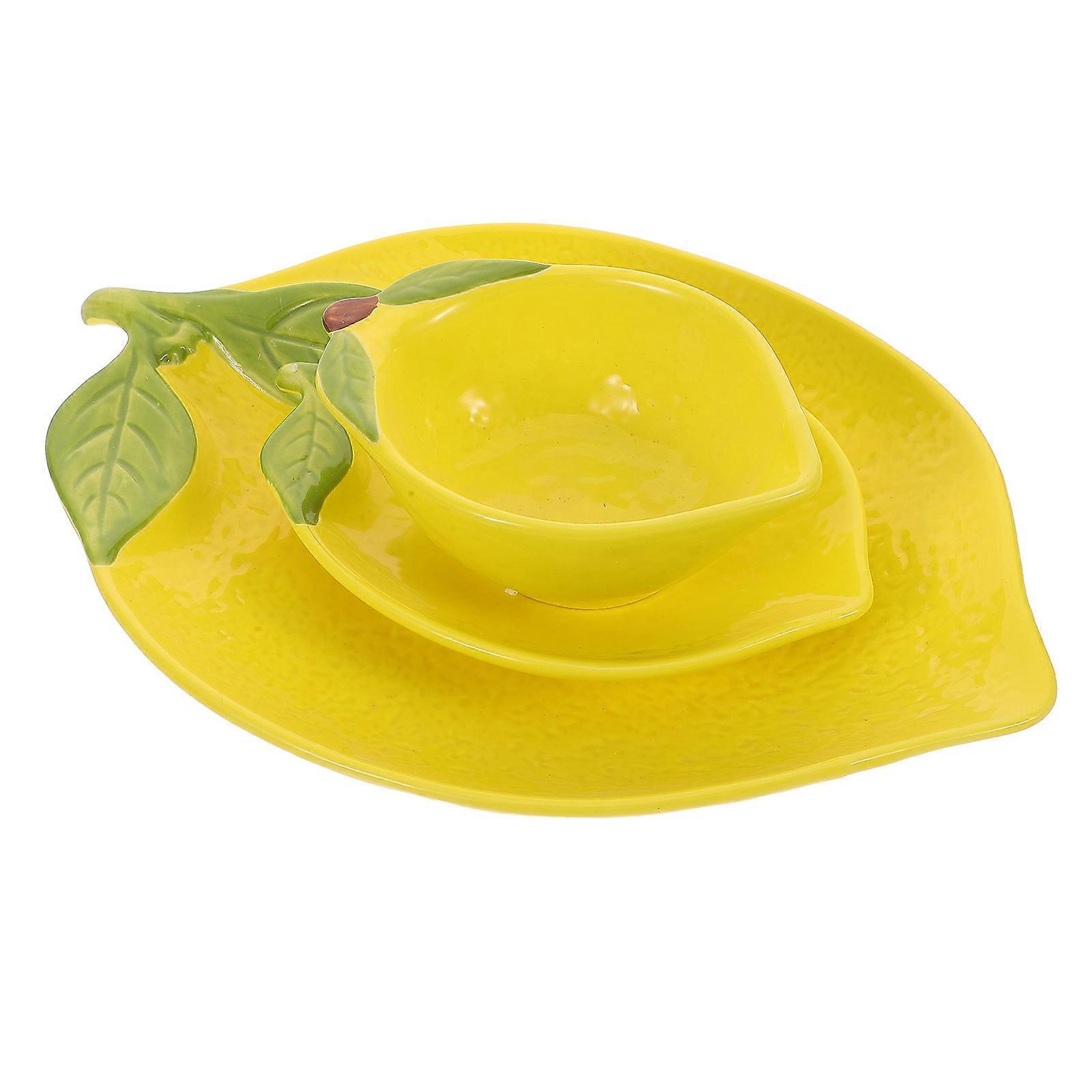 Lemon Dinner Plates Creative Design Ceramic Dinnerware Set For Meal Serving Home Decor Yellow 3Pcs