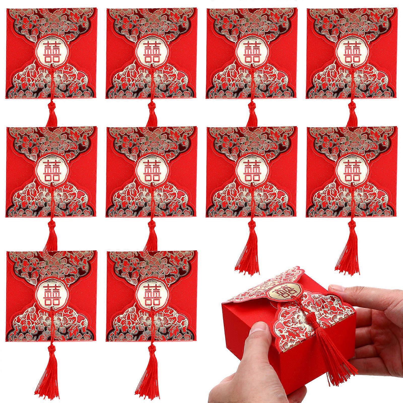 Wedding Present Box Red Paper Candy Storage Case for 100Pcs