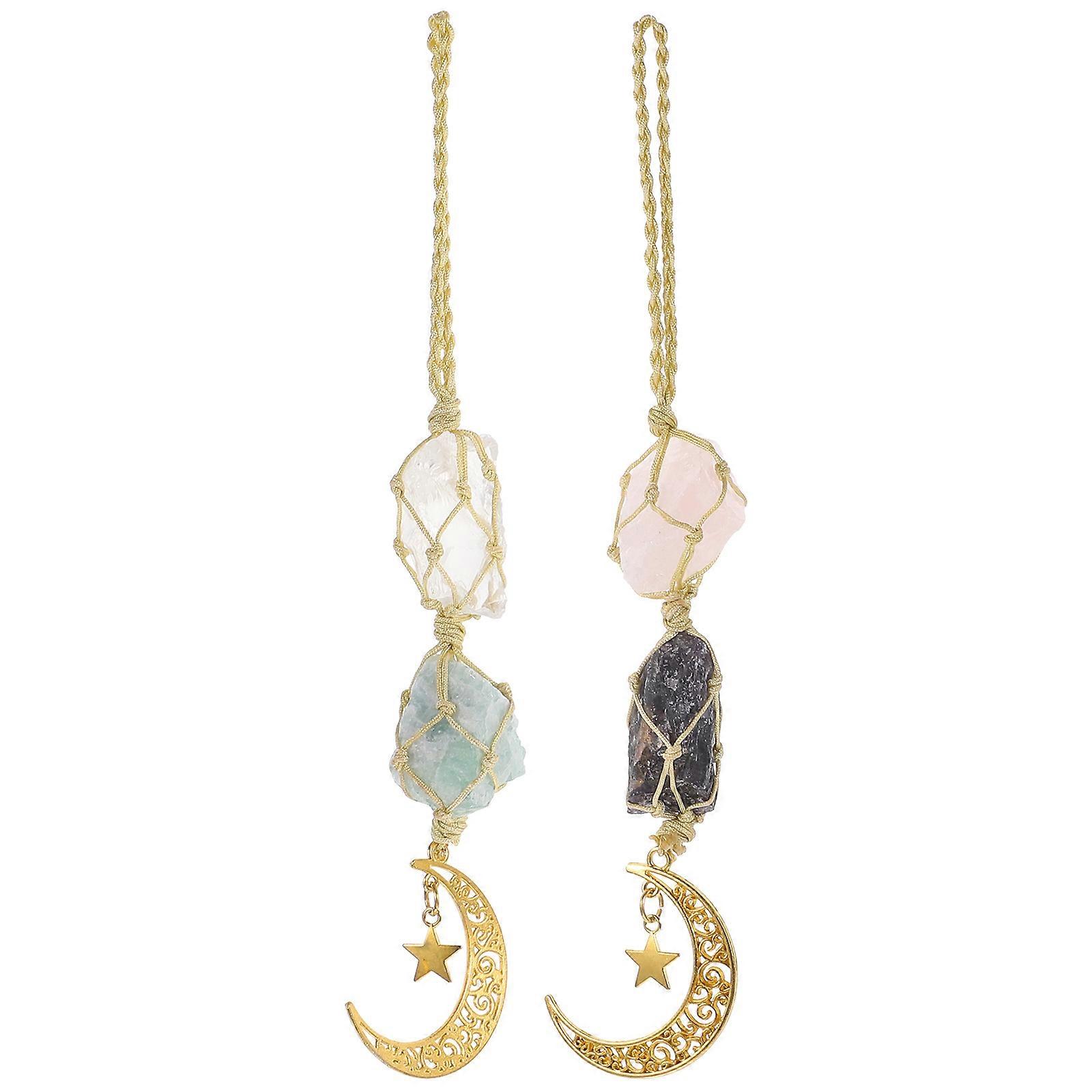 2Pcs Crystal Hanging Ornament for Car Rear View Mirror Handmade Golden