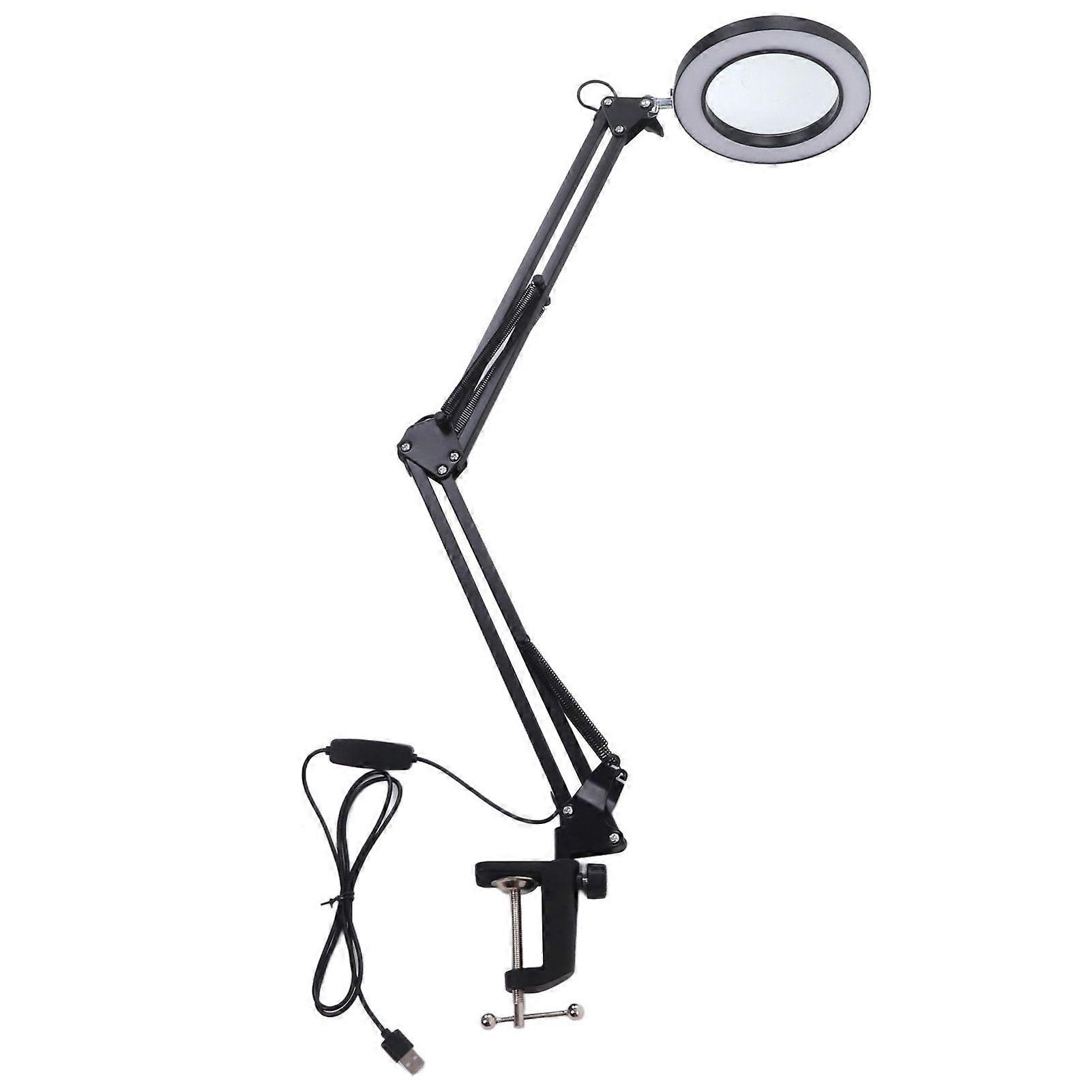 5X Magnifying Glass with LED Light Flexible Arm 10 Level Brightness 3 Colors Workbench Light with Clip