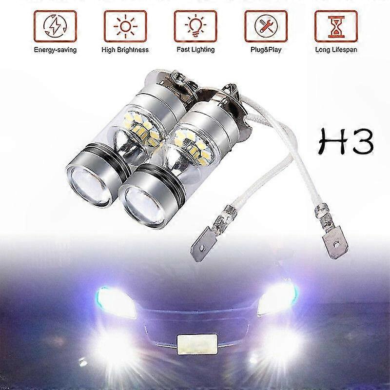 H3 LED Fog Lights High/Low Beam Conversion Kit 100W 6000K/3000K White 12V/24V