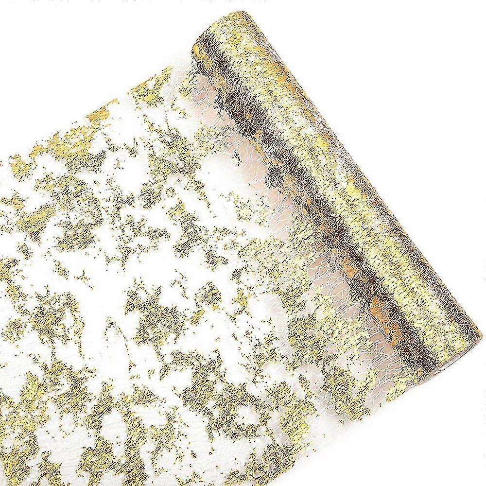 28x900cm Hot Stamping Table Runner for Holiday Party Decor - Gold Polyester Mesh Table Flag