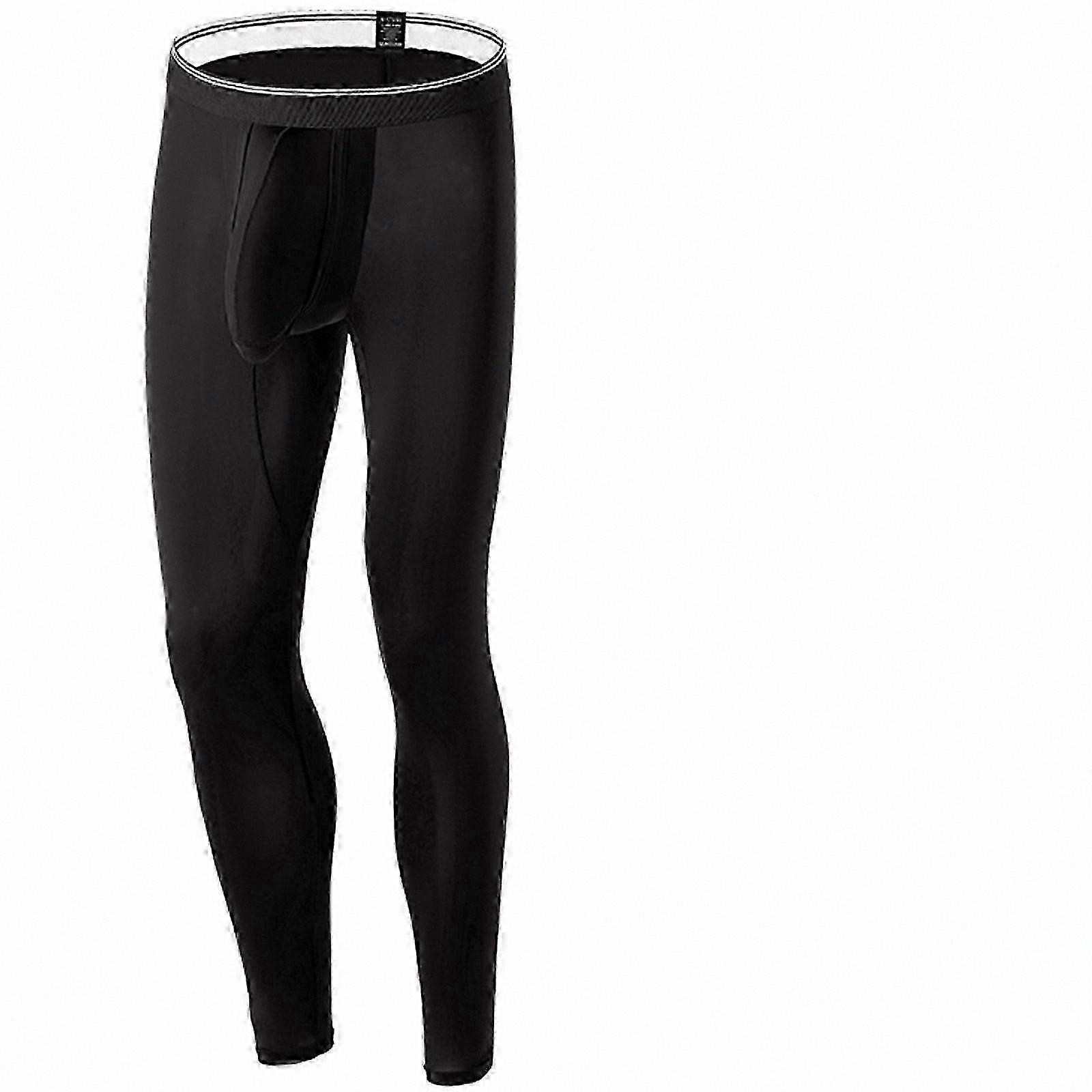 Men's Breathable Quick-Dry Leggings for Active and Casual Use, Base Layer Silk Touch Tights with Support Pouch, Long Pants in Light Blue XXXL Size