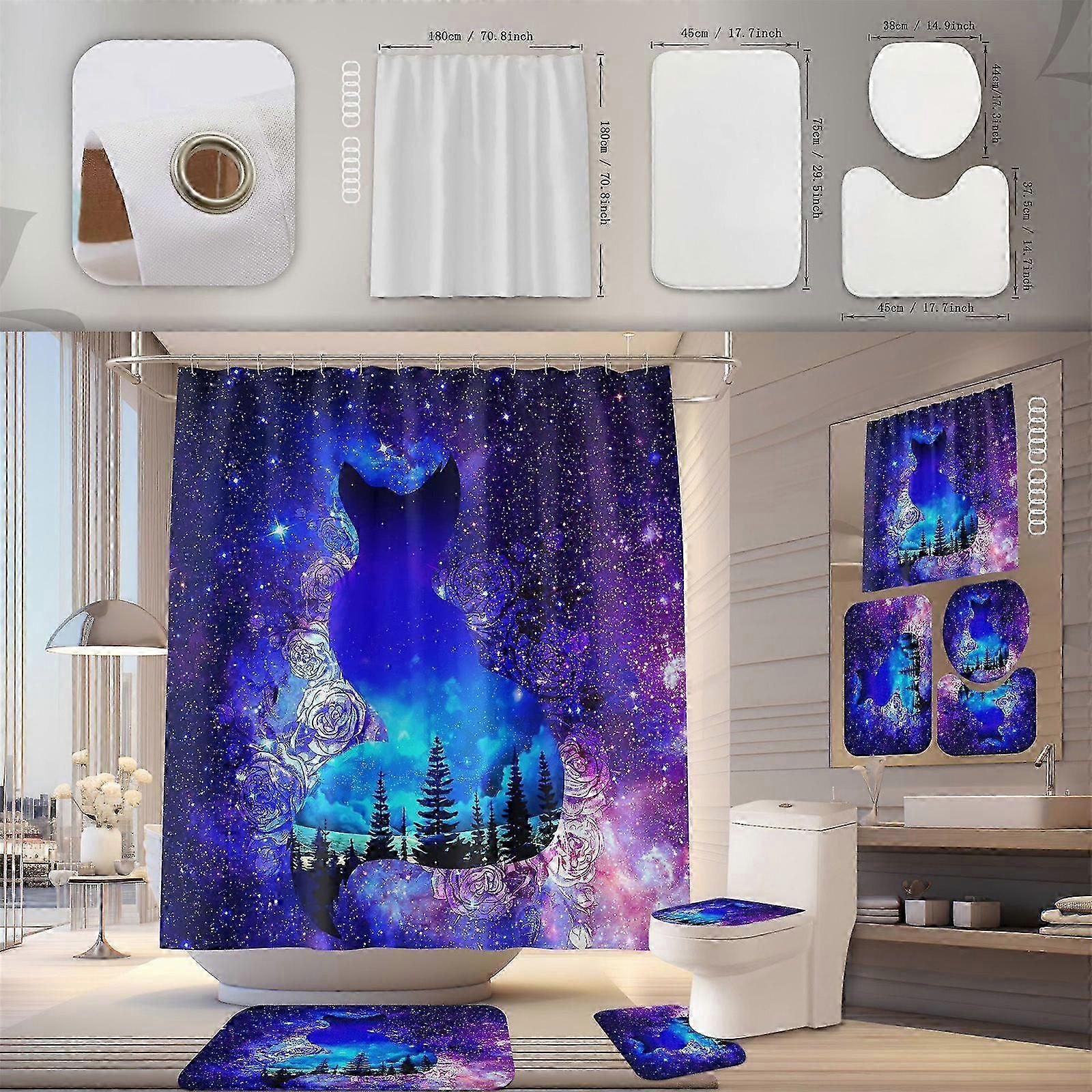 25-26 Eclectic Decor Blocking and mould proof printed shower curtain polyester bathroom shower curtain floor mat 4-piece set partition curta