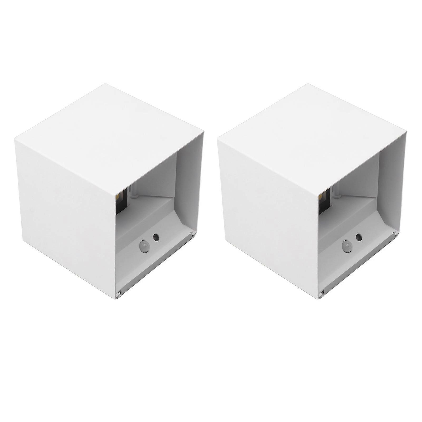 2 Set 6W LED Wall Lamp Magnetic Base Motion Sensing Square Warm White Lighting Up and Down Wall Sconce for Indoor Corridor White 
