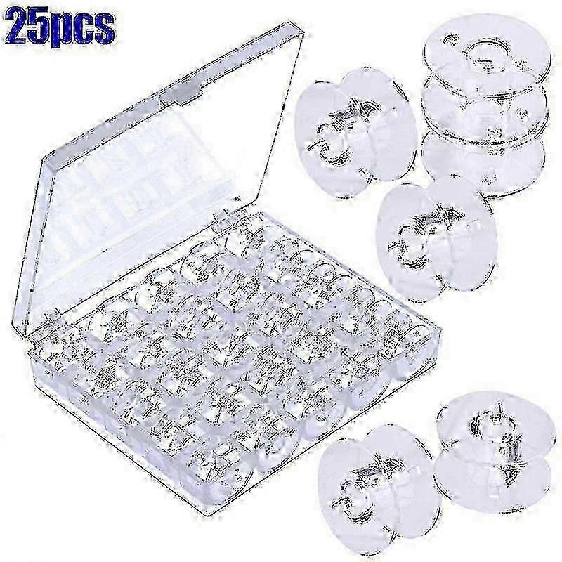 25Pcs Empty Bobbins Sewing Machine Spools Clear Plastic with Case Storage Box for Brother