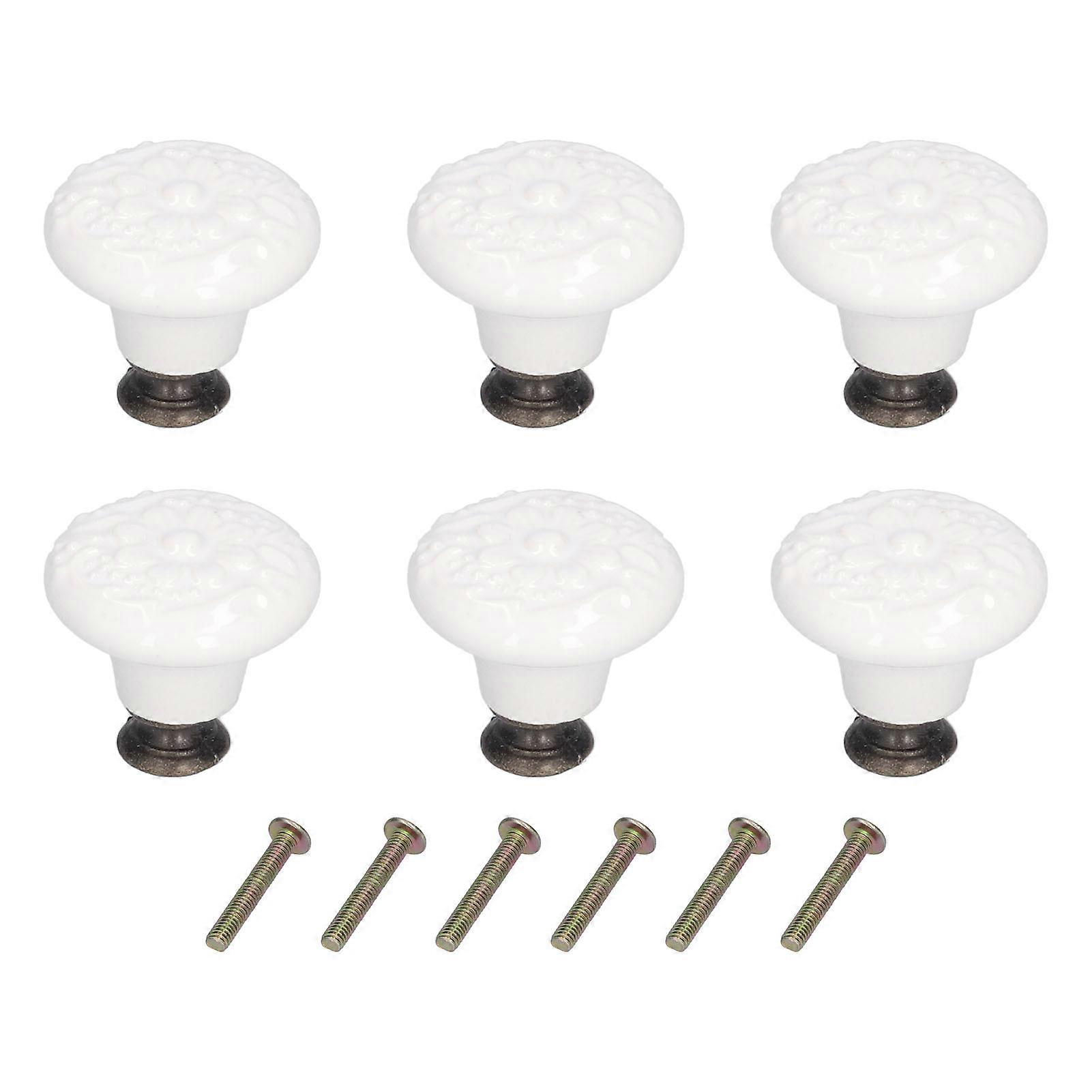 6Pcs Round Ceramic Cabinet Knobs Exquisite Single Hole Pull Handle for Drawer Cupboard Door