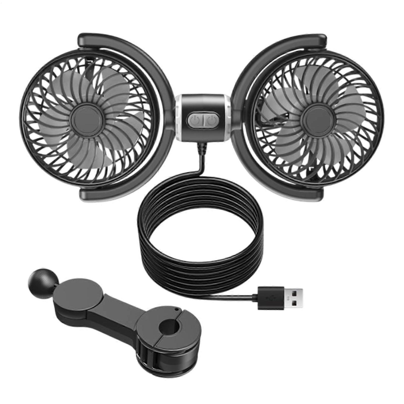Car Seat Fan Portable Cooling Device 12.2 x 5.51 In Double Head Rotating Fan Headrest Circulator USB Cooler Backseat