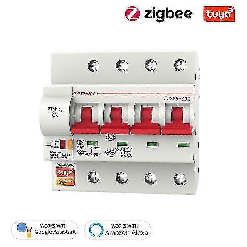 1P / 2P / 3P / 4P Tuya Zigbee Disjoncteur intelligent 16A-125A Interrupteur automatique Surcharge Court-circuit fonctionne avec Alexa Google Hom