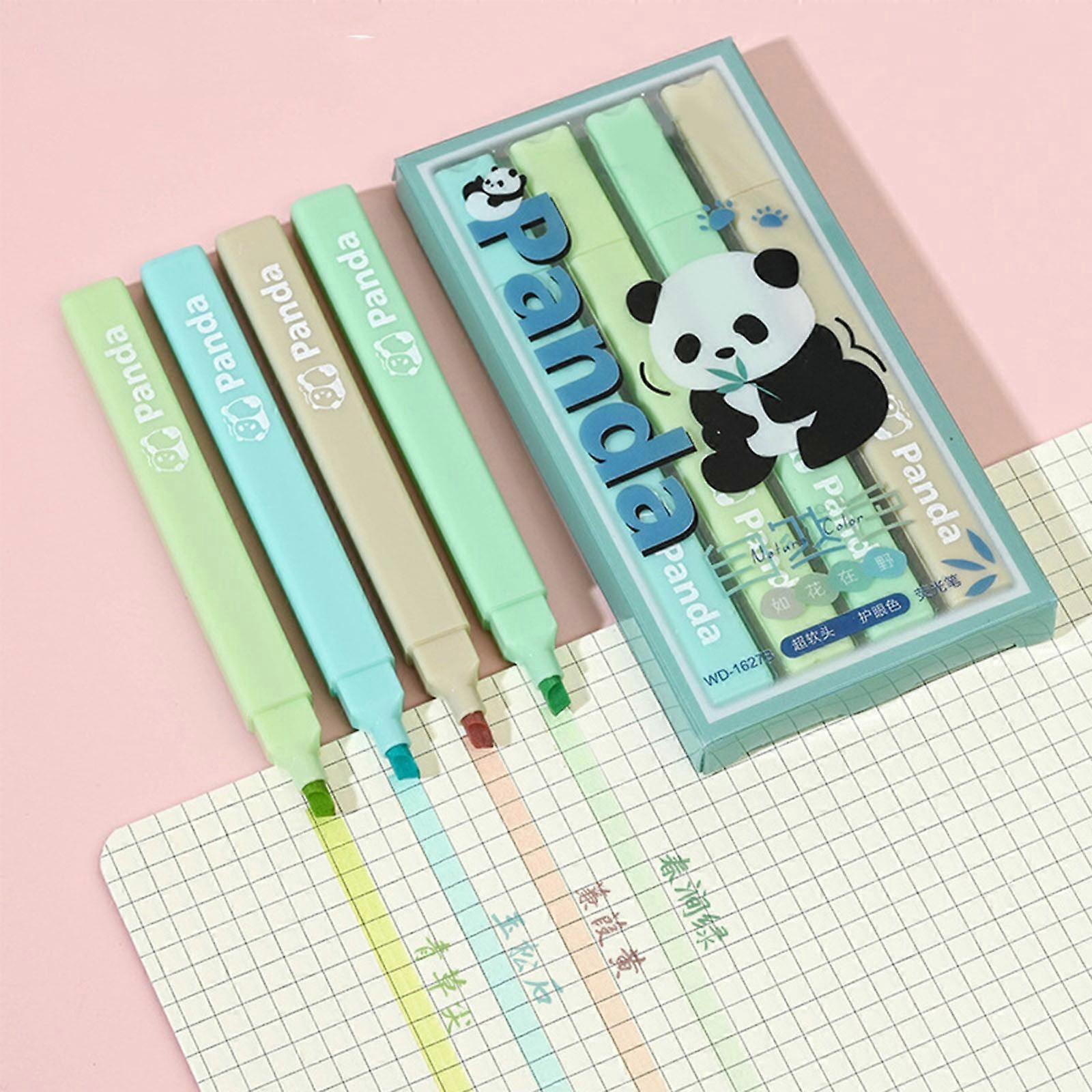 HKUKY 4 Pcs Panda Highlighter, Color Highlighter, Oblique Head Notebook G-raffiti Marker