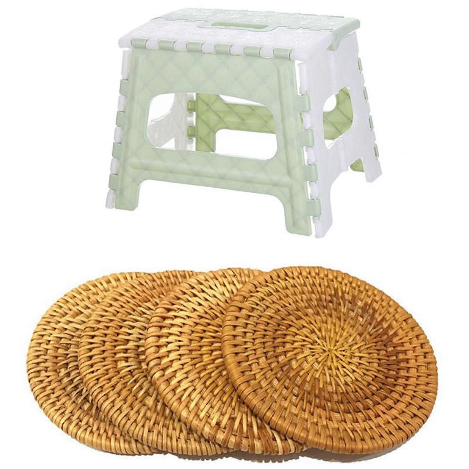 1 Pcs Plastic Multi Purpose Folding Step Stool & 4 Pcs Drink Coasters Set Dish Mat