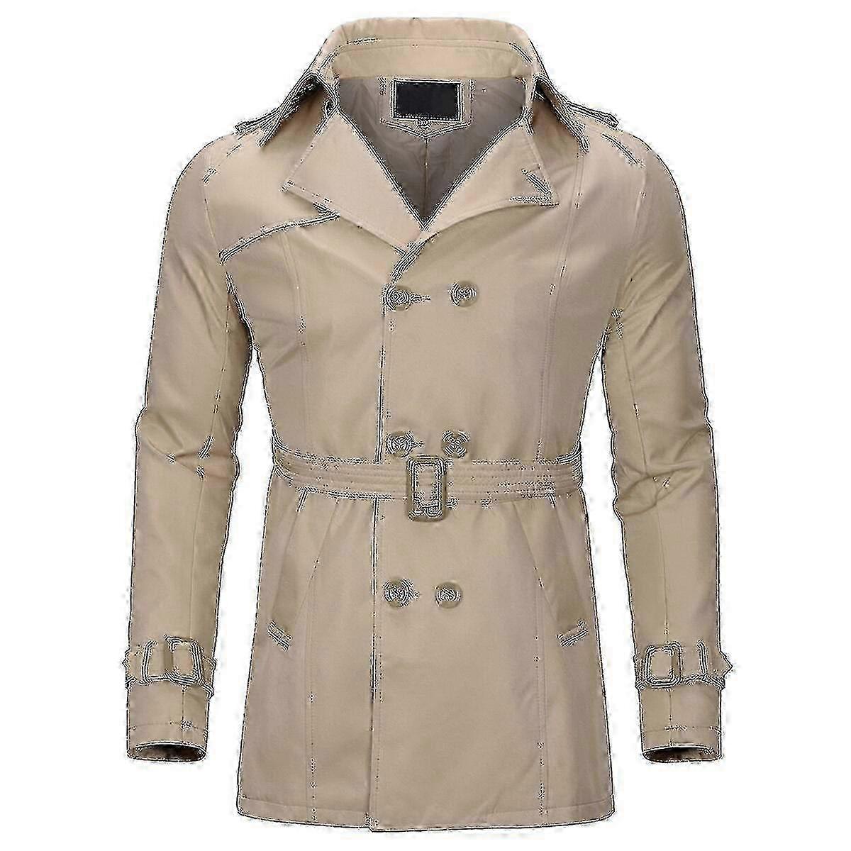 Heren Double-breasted Solid Revers Trench Coat