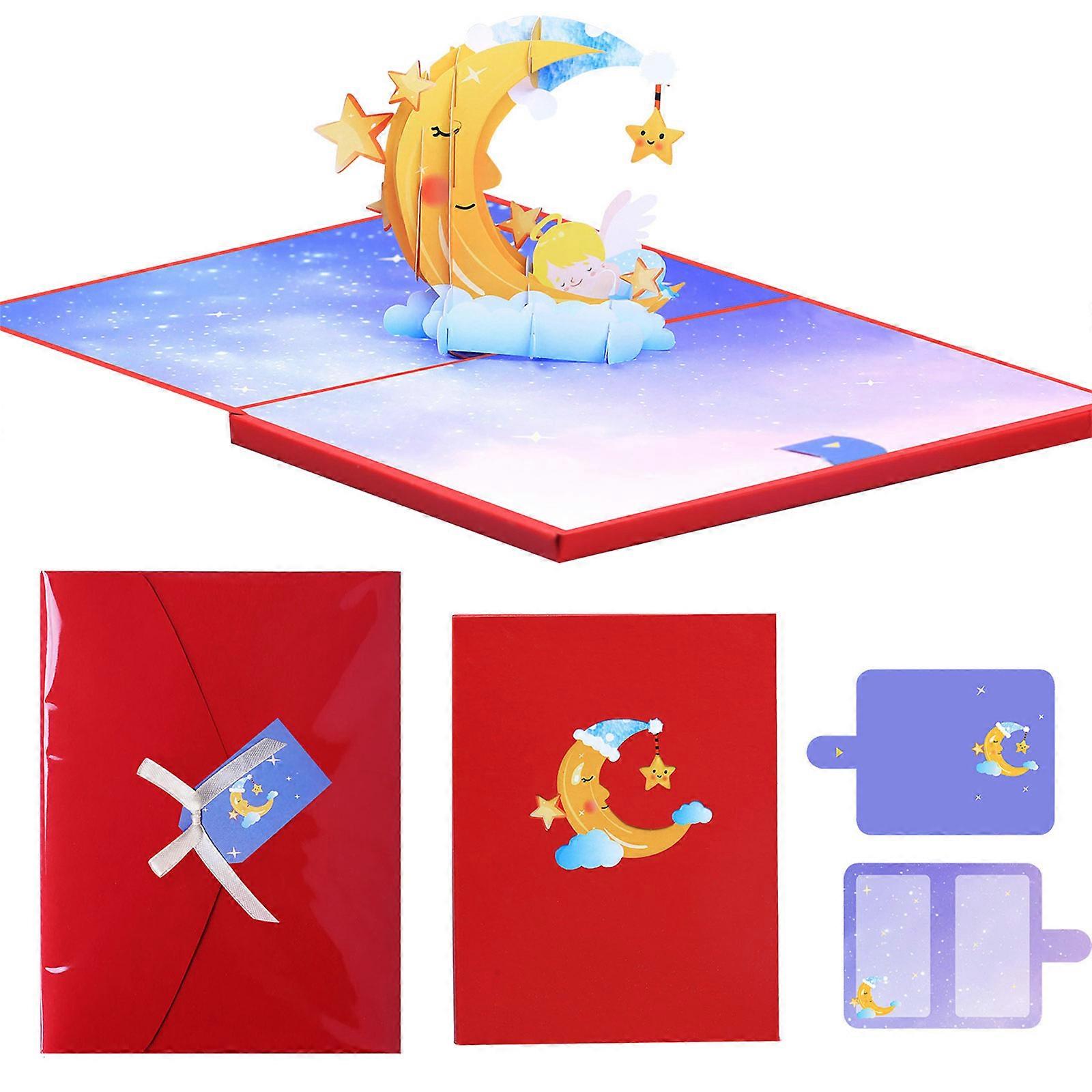 LED Light Up Moon Phase Card Handcrafted Paper  For Anniversary Valentines Home Display Party Invitation Card Multicolor