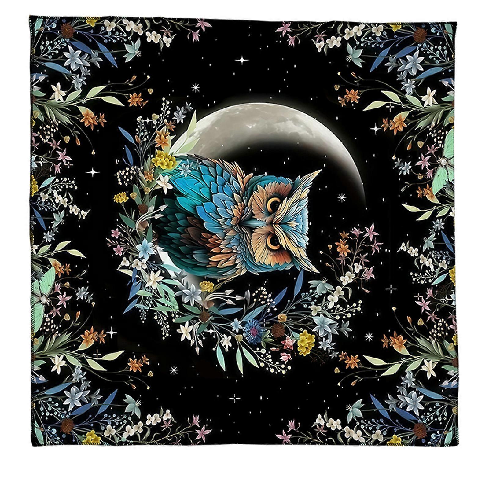 Sun Moon/Owl Pattern Astrology Tablecloth Altars Cloth Square Divinations Card Table Cloth Witchcrafts Deck Cloth  B 75x75cm