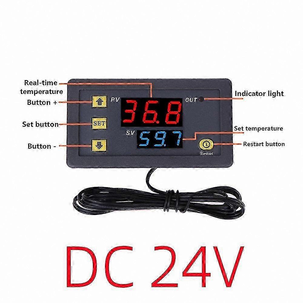 Digital Temperature Controller Thermostat with LED Display for Heating and Cooling Systems, 12V/24V AC110-220V, 20A, Includes Sensor