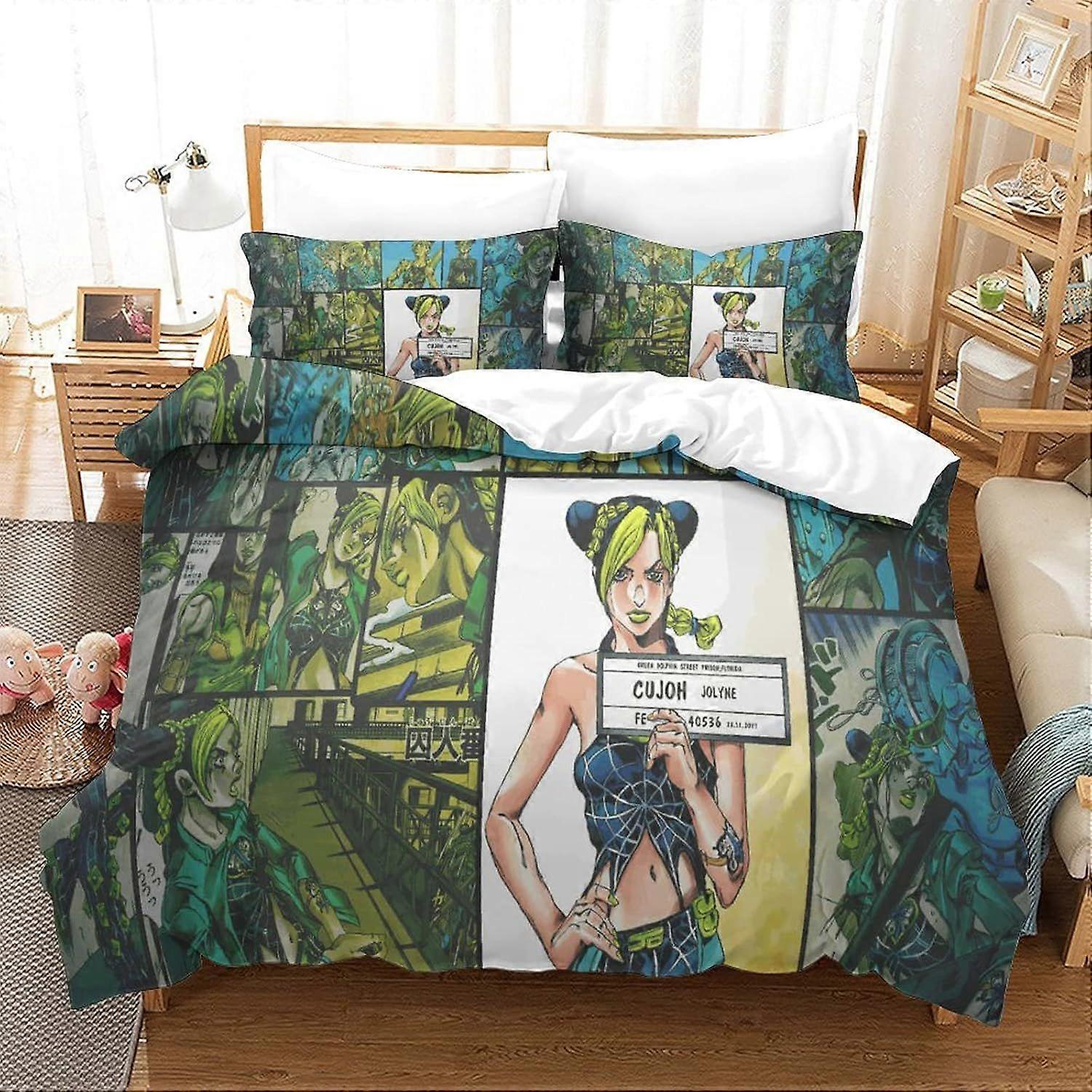 PGtaa JoJo's Bizarre Adventure Teens غطاء لحاف غطاء لحاف حديث للأطفال طقم غطاء لحاف طقم فراش قابل للتنفس 3 قطع Soft Microfibe