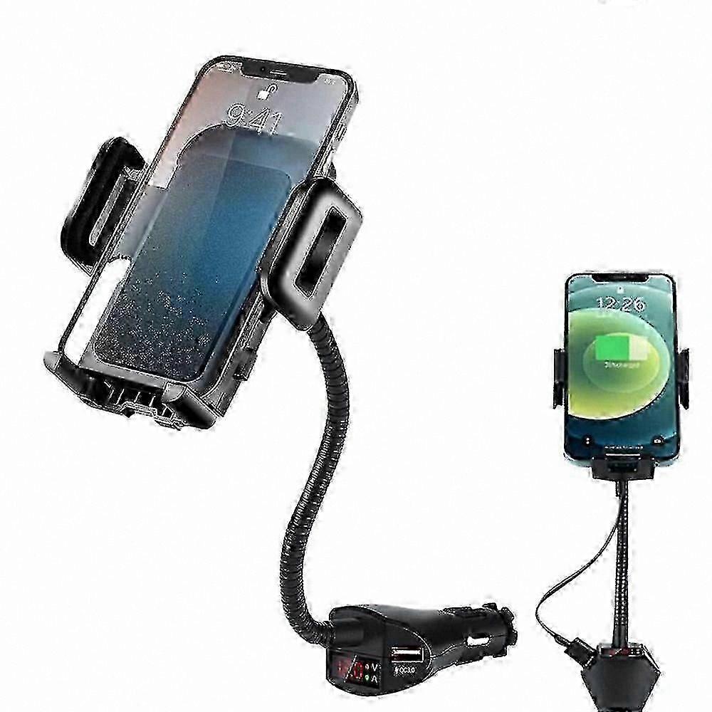 3-in-1 Auto Accessory: Smartphone Mount, Dual USB Power Adapter & Battery Voltage Monitor