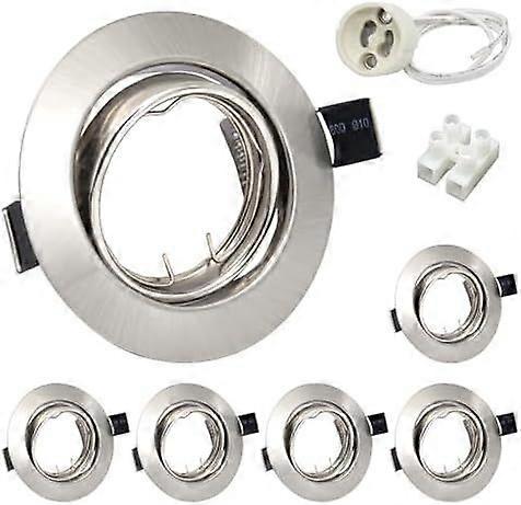 6X Recessed Ceiling Lights Round GU10 Downlights for Ceiling Mounting Metal Frame Brushed Chrome 30 Tilt Swivel LED Spotlights 240V, Outer Diameter: