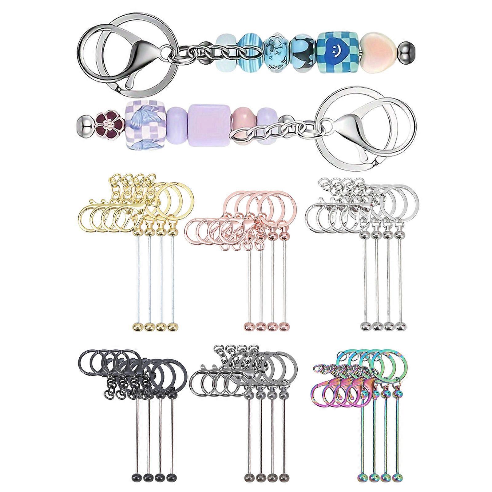 24PCS Handcraft Beaded Keyring Kits with Blank Keychain Strips Keychain Pendant Craft Making Kits Car Key Holder Ornament Multicolor