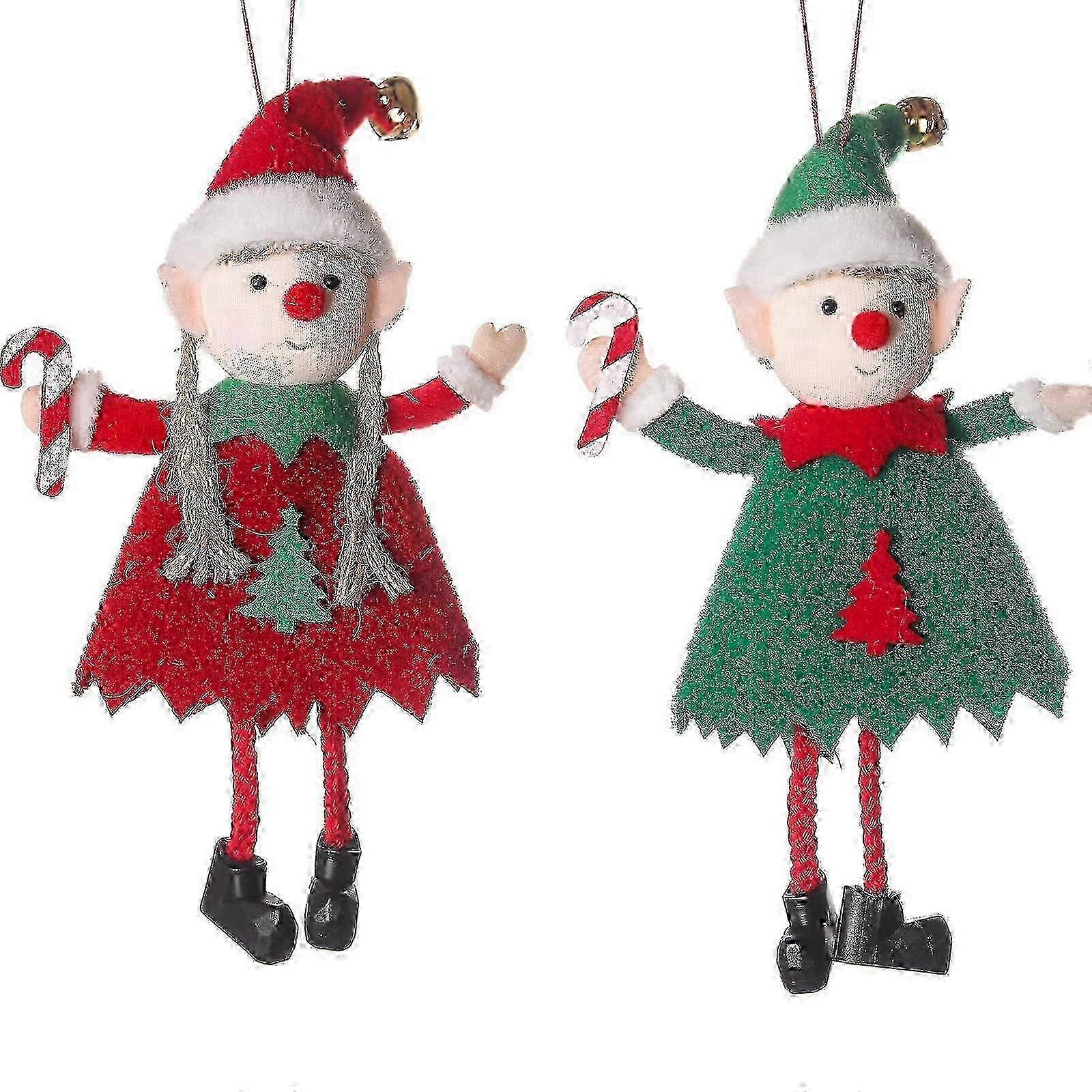 Christmas Elf Ornaments, 2-Piece Set Red and Green Color, 17cm with Bells and Posable