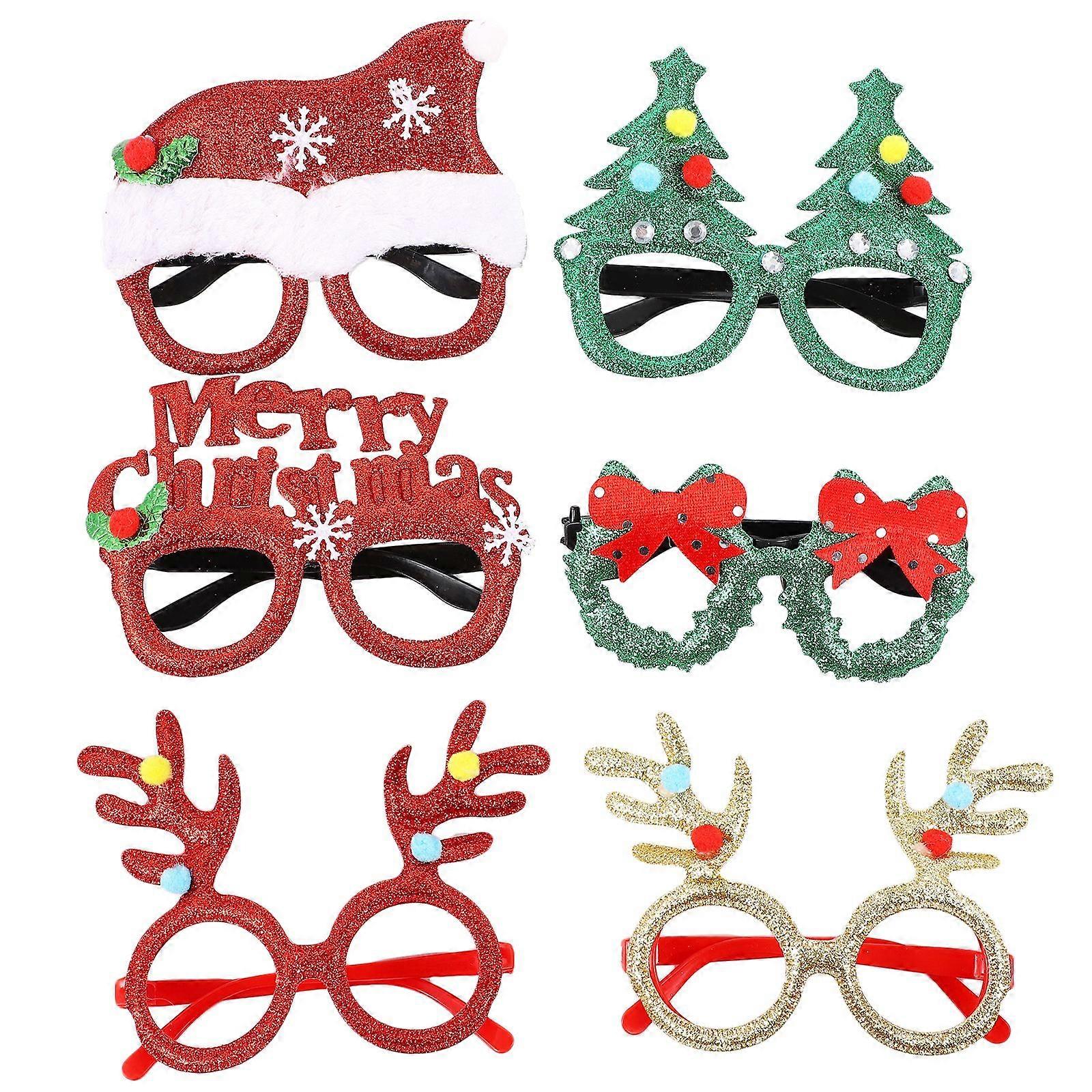 6pcs Glitter Christmas Glasses Eyeglass Frames Glasses Decor (Random Style)