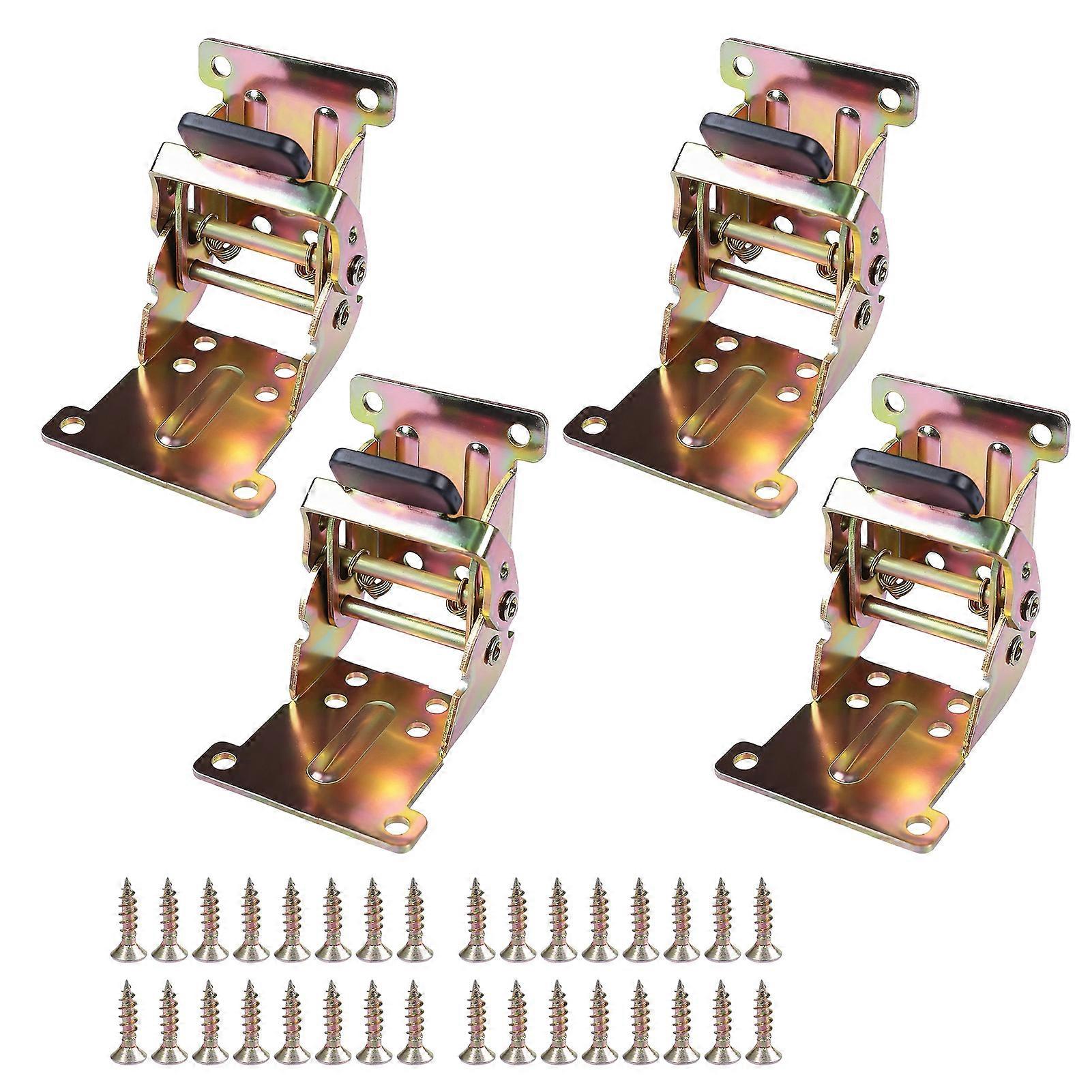 4Pcs Foldable Bracket Folding Locking Hinge Lock Extension Support Bracket Self-Lock Hinge with Screws for Table Bed Leg Feet