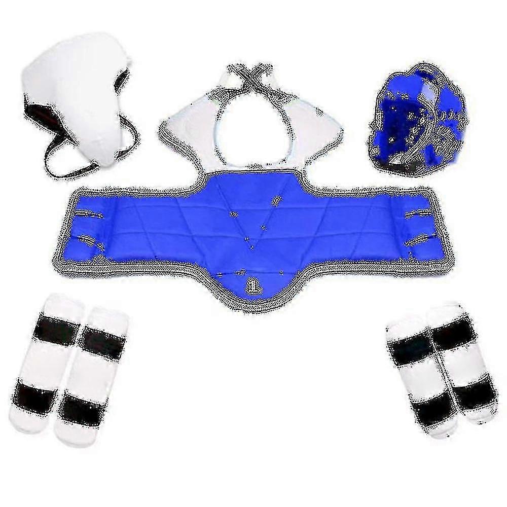 סט ציוד מגן לטאקוונדו בן חמישה חלקים: קסדות, שריון, כפפות קיקבוקסינג, מגן ראש ועוד, לאימוני אומנויות לחימה וציוד חיוני