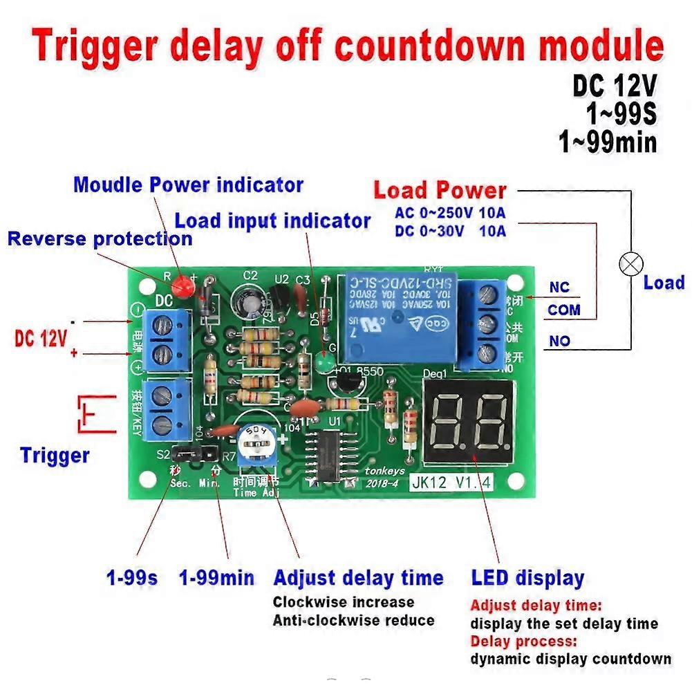 DC12V LED Display Countdown Timing Timer Delay Turn OFF Relay Switch Module