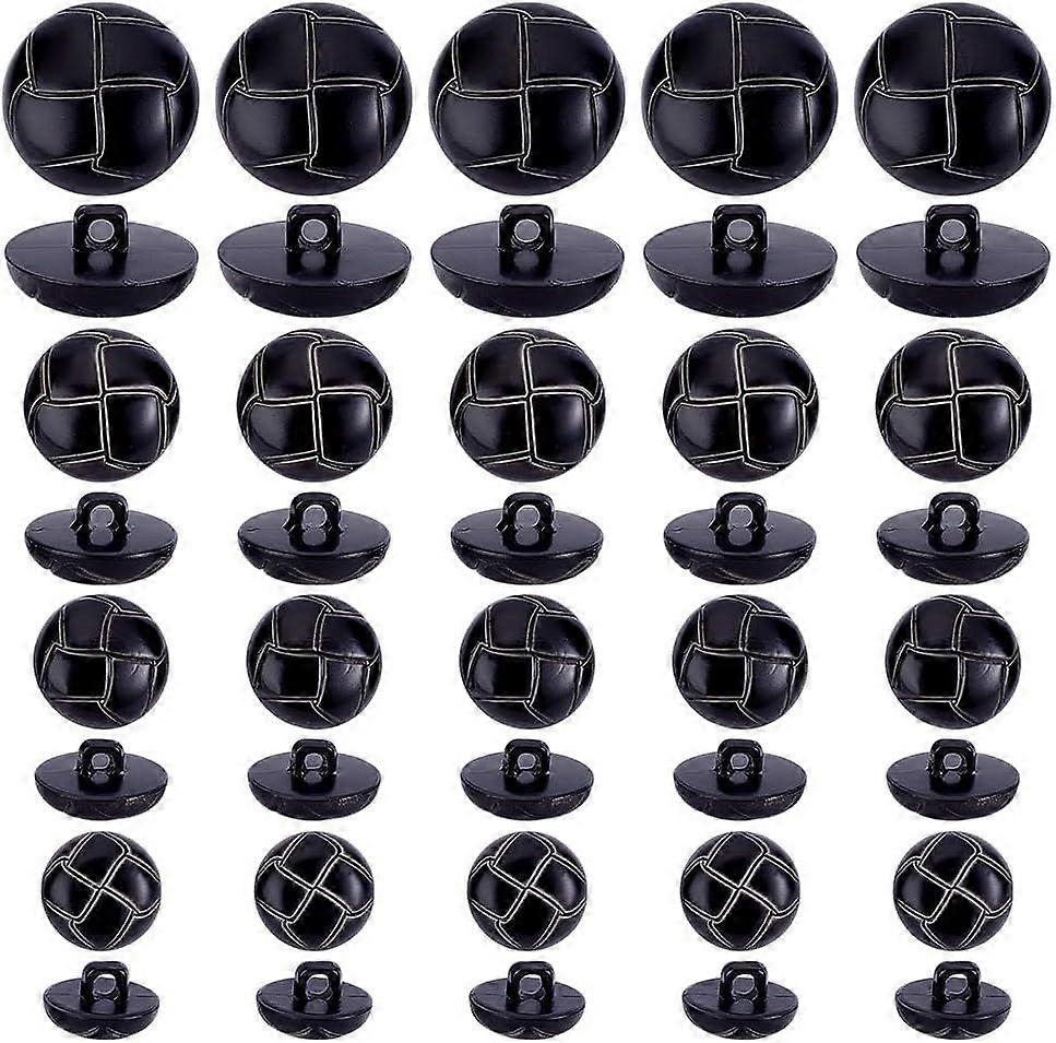 60Pcs 4 Sizes Football Shank Buttons Craft 15/18/20/25mm Imitation Leather Buttons Flat Round Black Button Vintage Shank Button for DIY Suits Coats Ja
