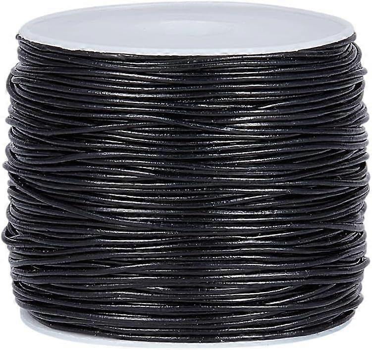 49-55 Yards Round Leather Cord 1mm Black Cowhide Genuine Leathers Cord Round Leather String with Roll Spool Cowhide Rope Natural Real Leathers Cording