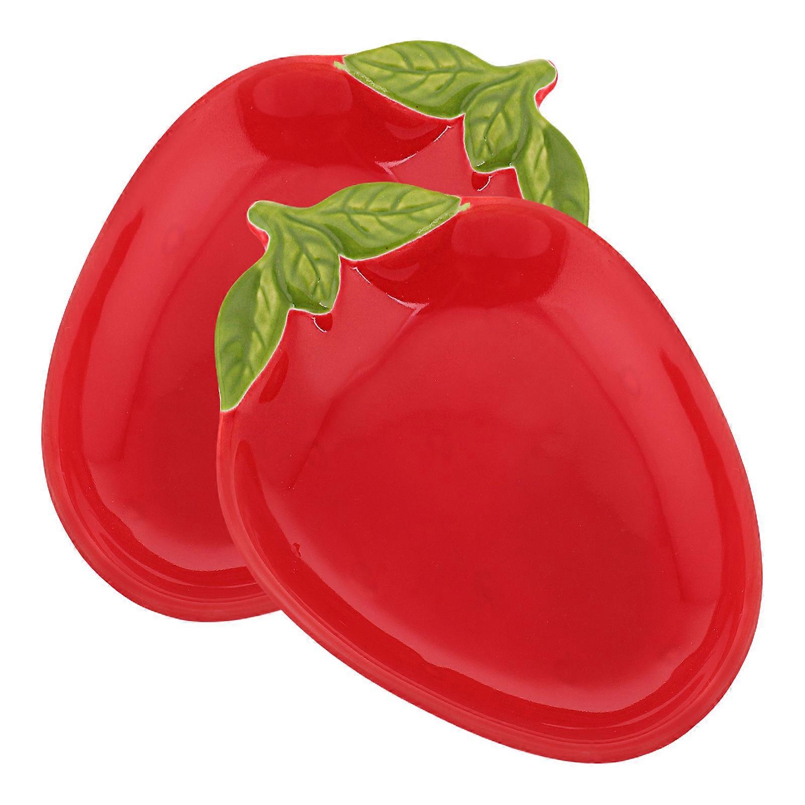 Red Ceramic Dessert Plates for Home Use 2Pcs Strawberry Shape Appetizer Dish