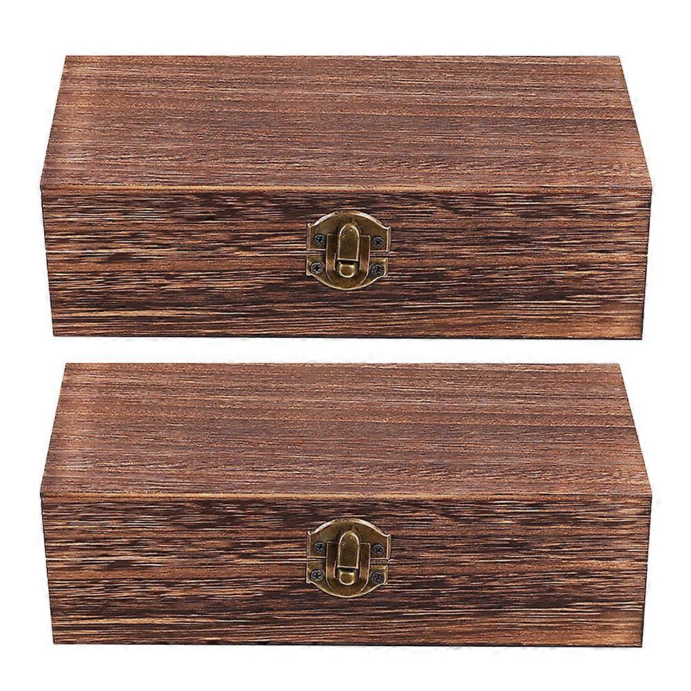 Vintage Wooden Box for Storage 2Pcs Rustic Rectangular Wood Boxes with Lid
