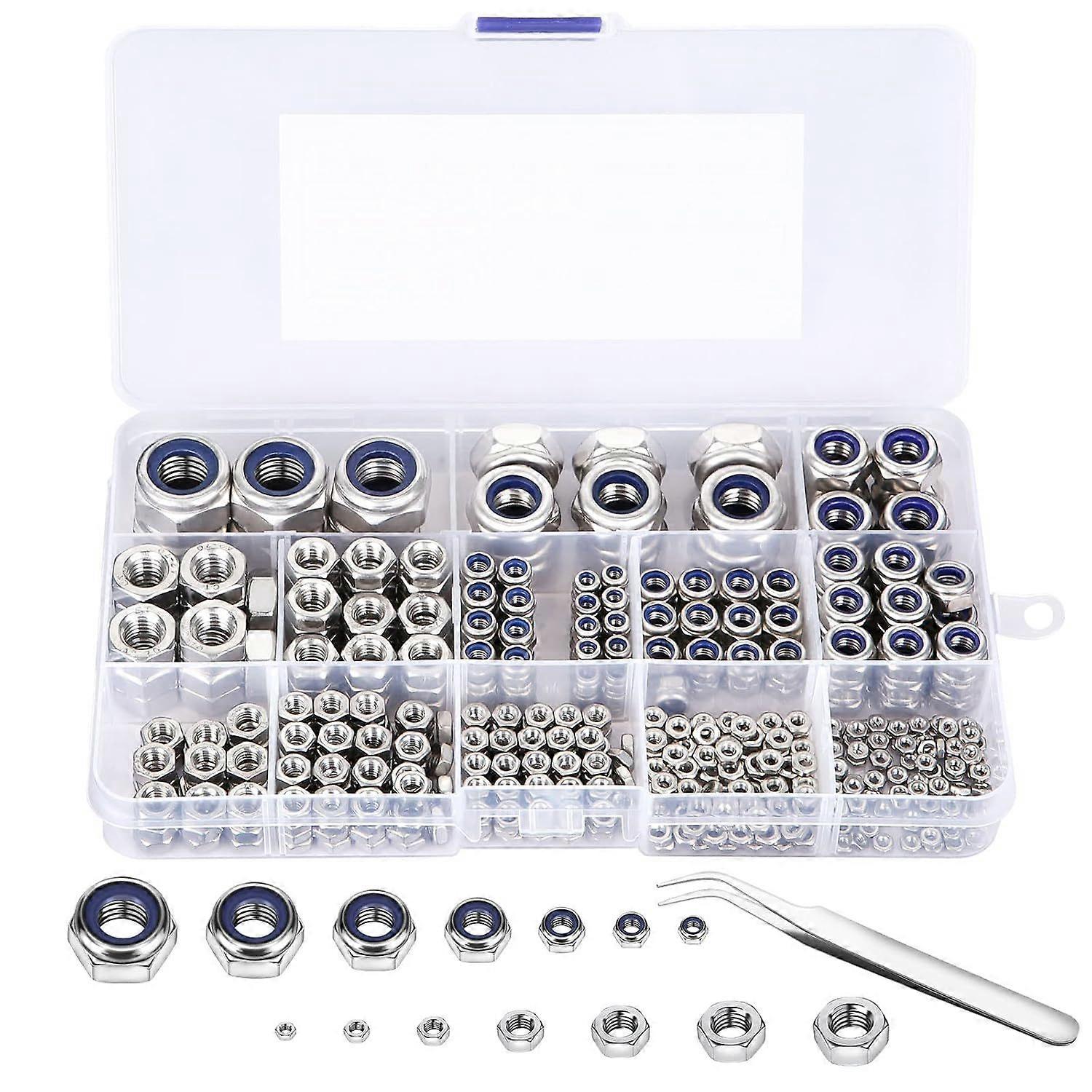 Hexagonal Lock Nuts, 520 Pieces Nylon Self-Locking Nut M3 M4 M5 M6 M8 M10 M12