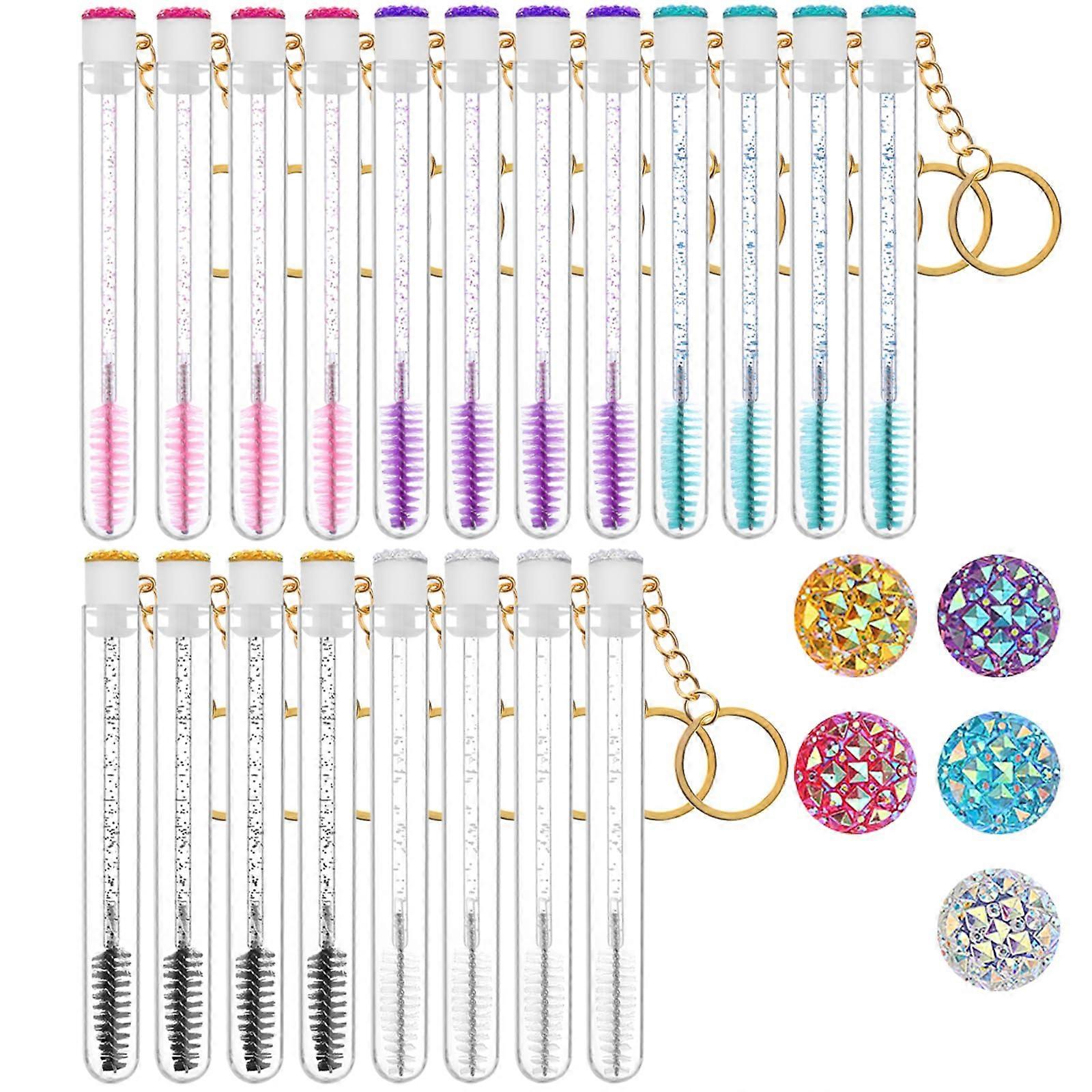20 Pcs Eyelash Brushes Mascara Wand Set with Travel Tube and Key Ring for Lash Brow Grooming
