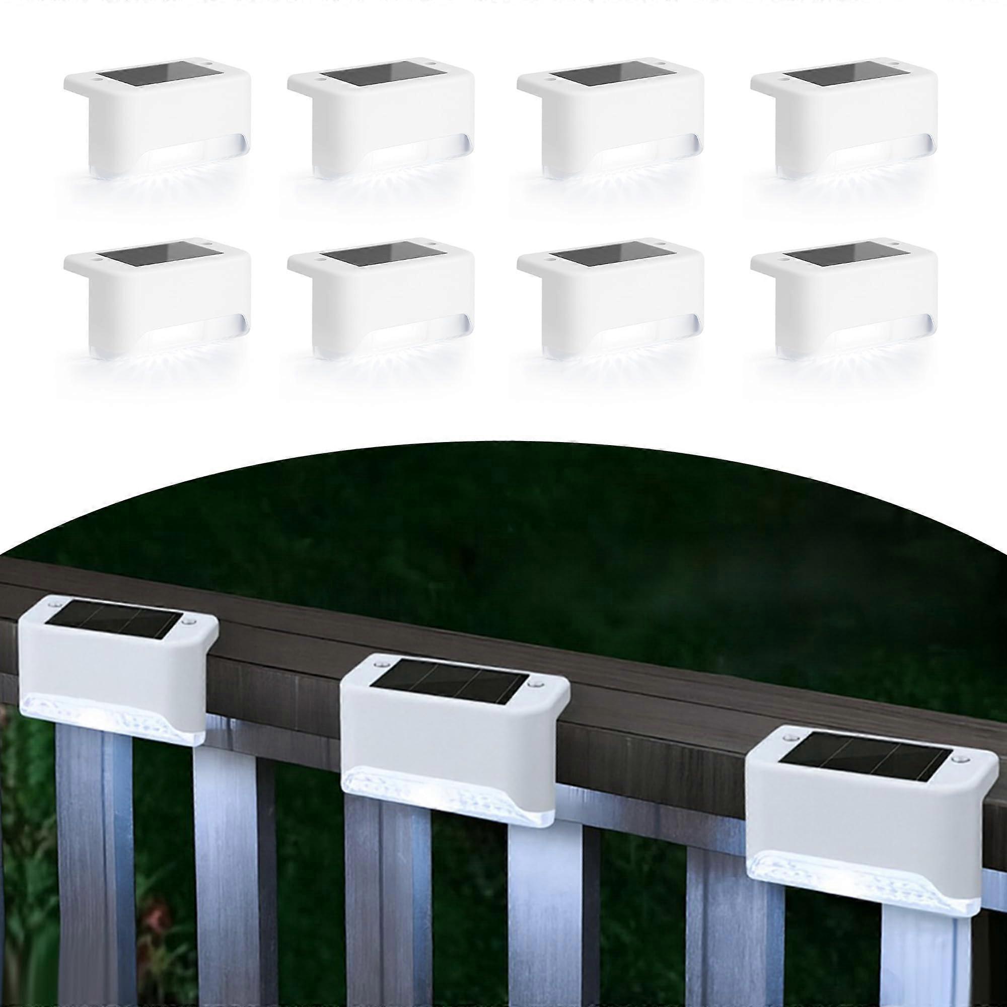 8Pack Solar Deck Lights Waterproof LED Step Lighting with Dusk to Dawn Sensor White Cool Light