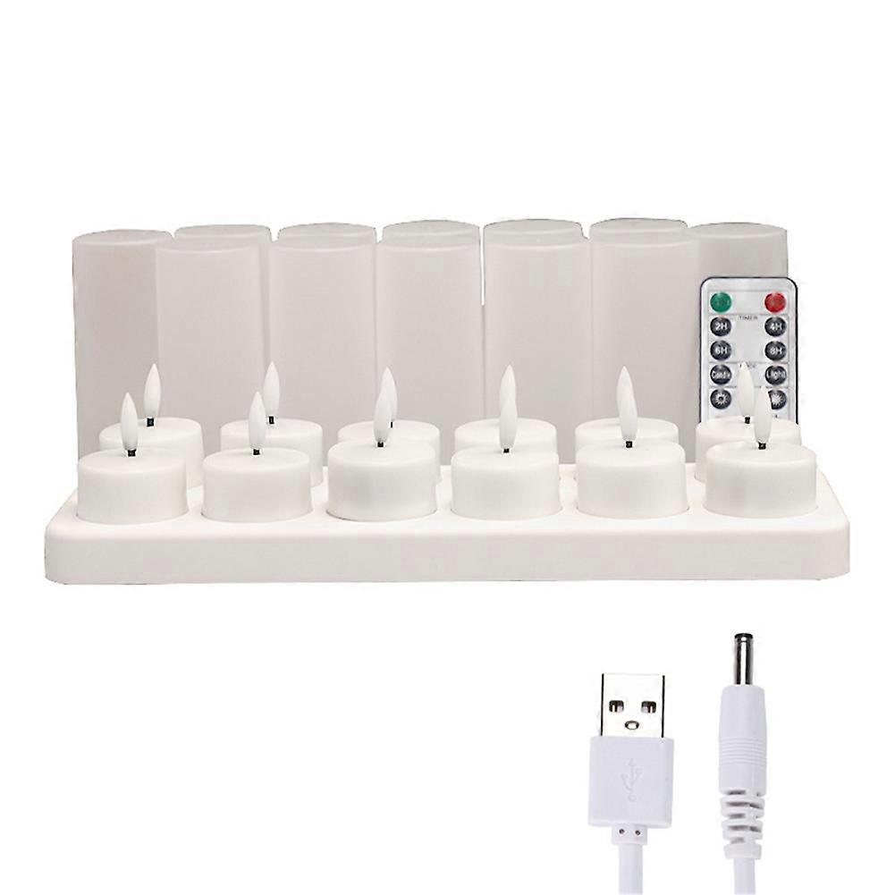 Flameless Candles with Remote Control Timer & Charging Base, 12pcs USB Rechargeable Battery LED Tea Lights Candles