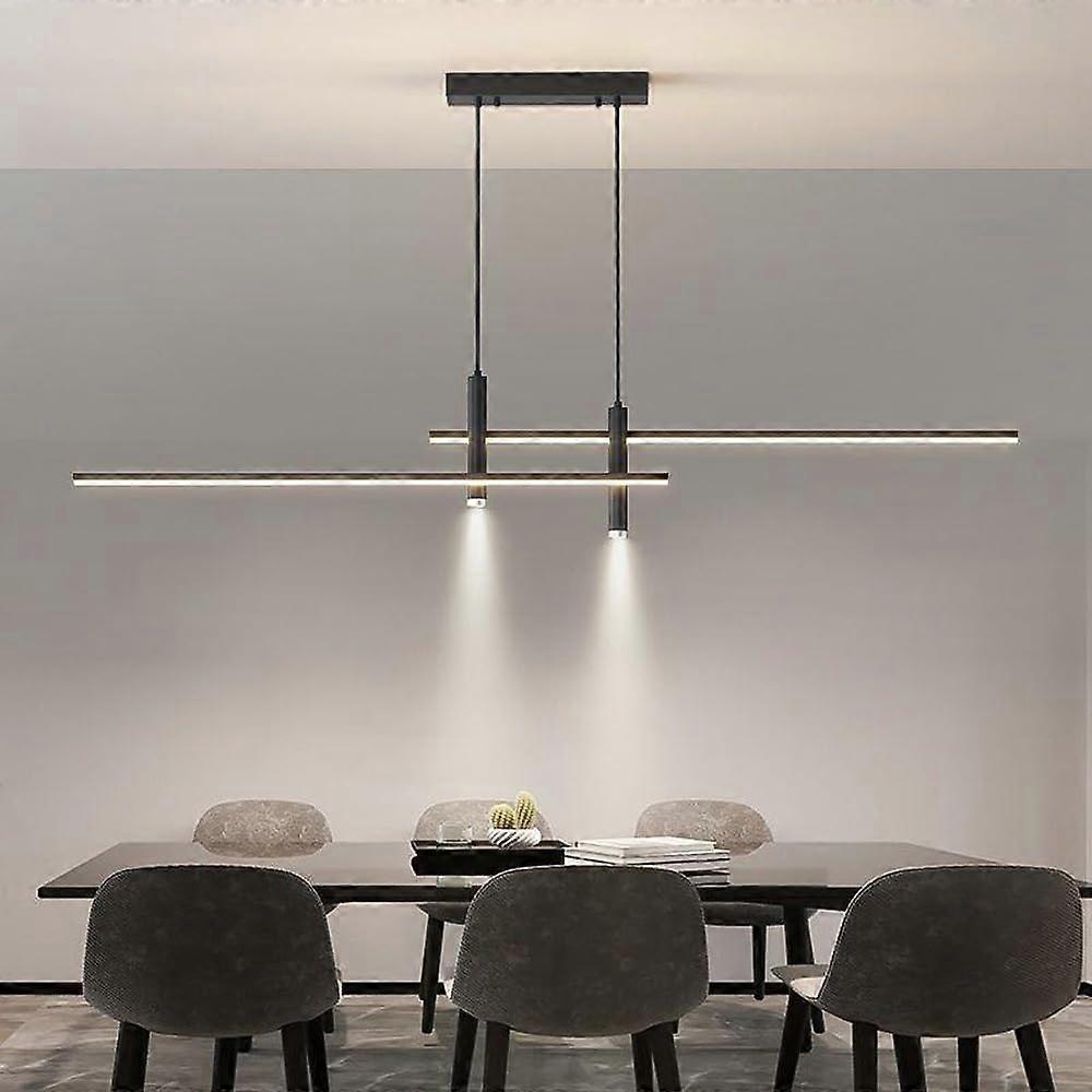 Modern Linear LED Chandelier with Adjustable 3Tone Light, 120CM Gold and Black Ceiling Pendant