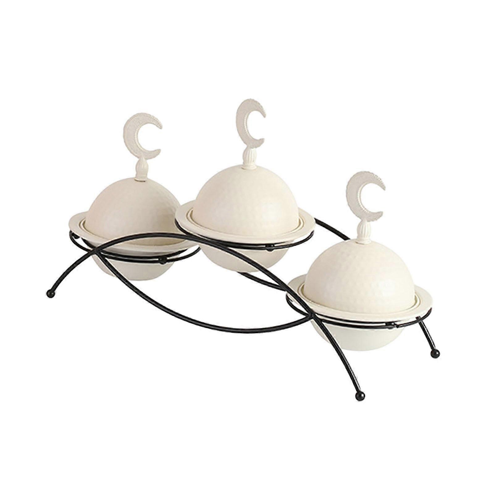 Three Tier Serving Platter with Lid for Snacks Candy Nuts Desserts Parties Elegant Iron Frame