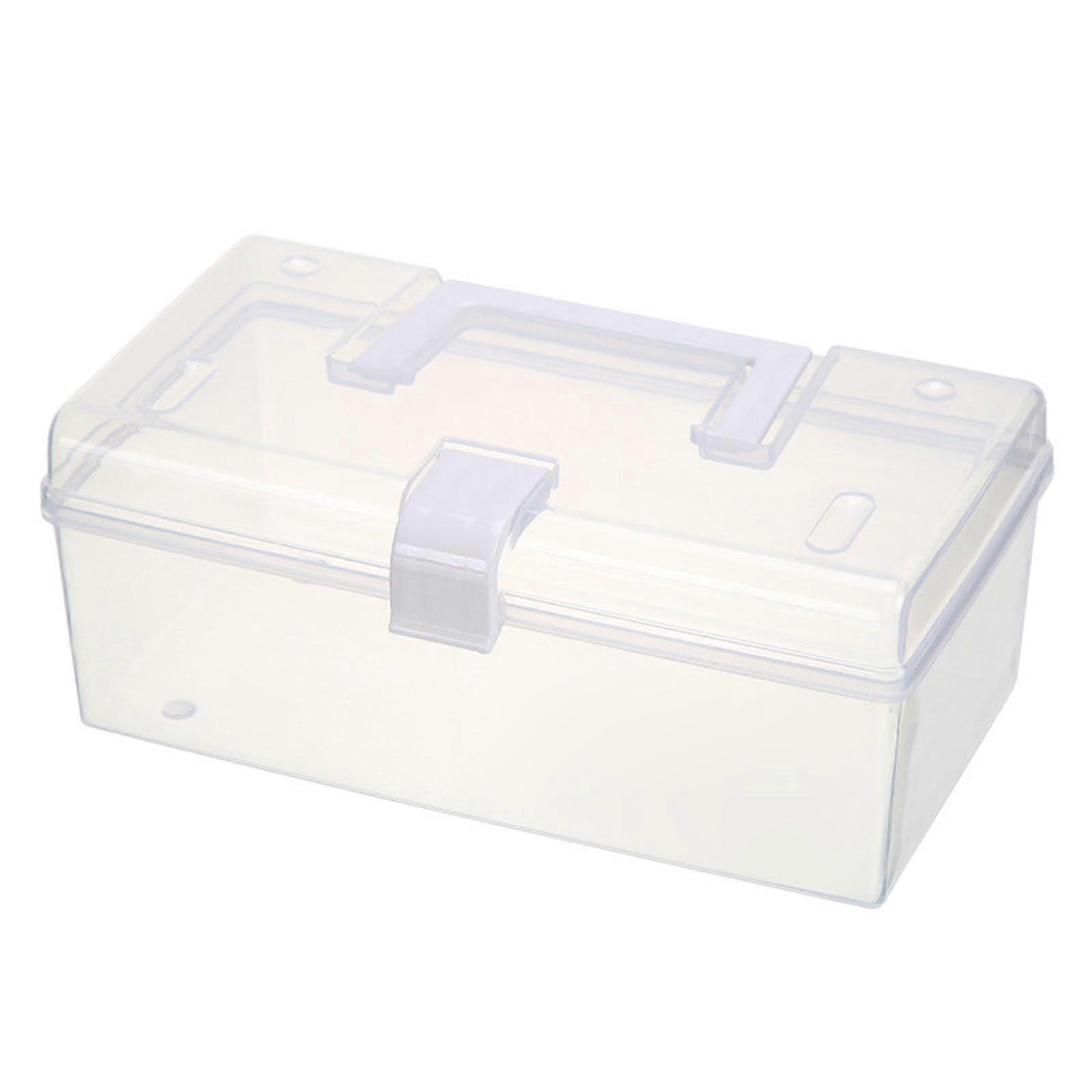 Clear Storage Box with Handle for Batteries Tools and Beauty Supplies Organizer